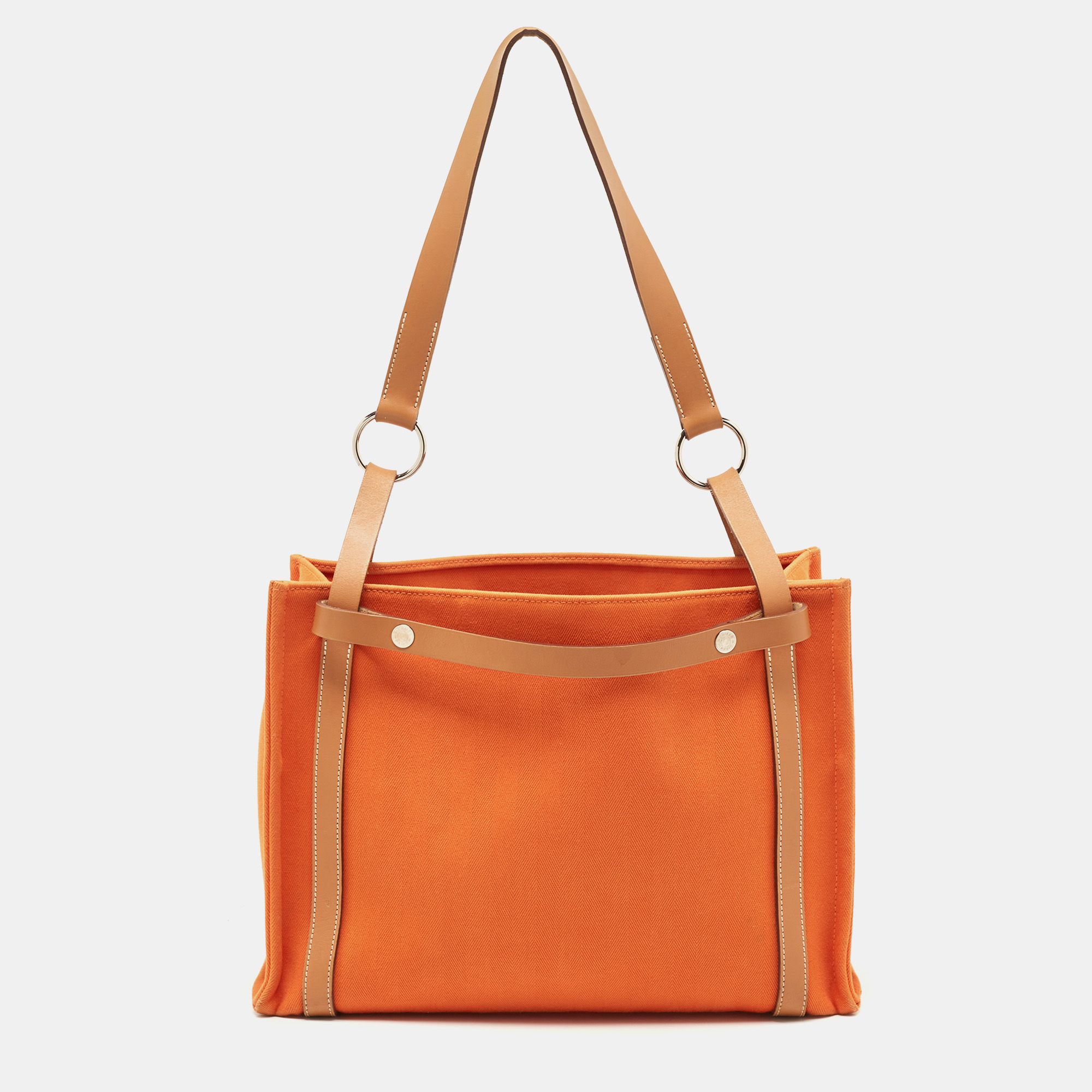 Hermes Orange/Natural Canvas and Leather Cabalicol Bag