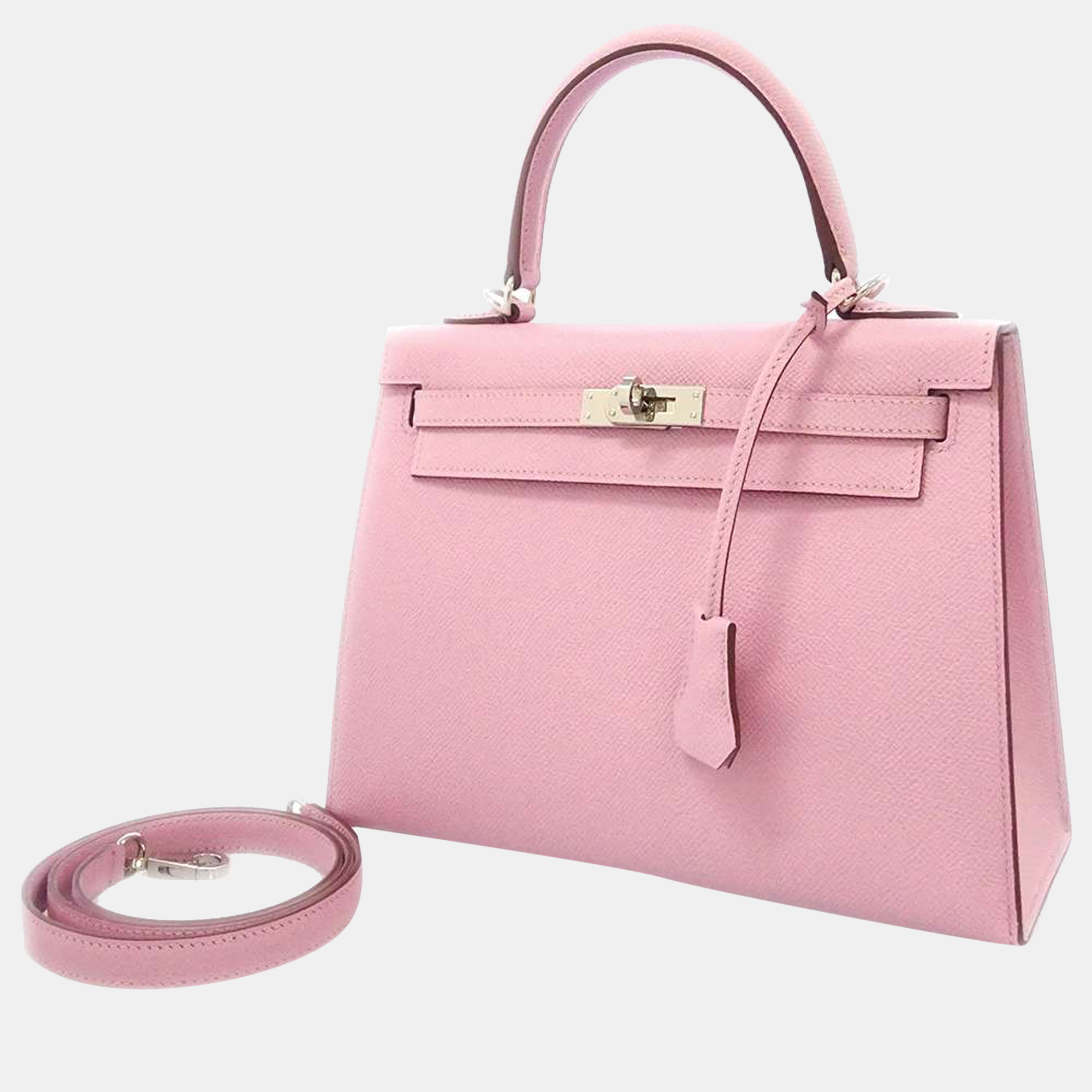 Hermes Pink Epsom Leather Palladium Hardware Kelly Sellier 25 Bag