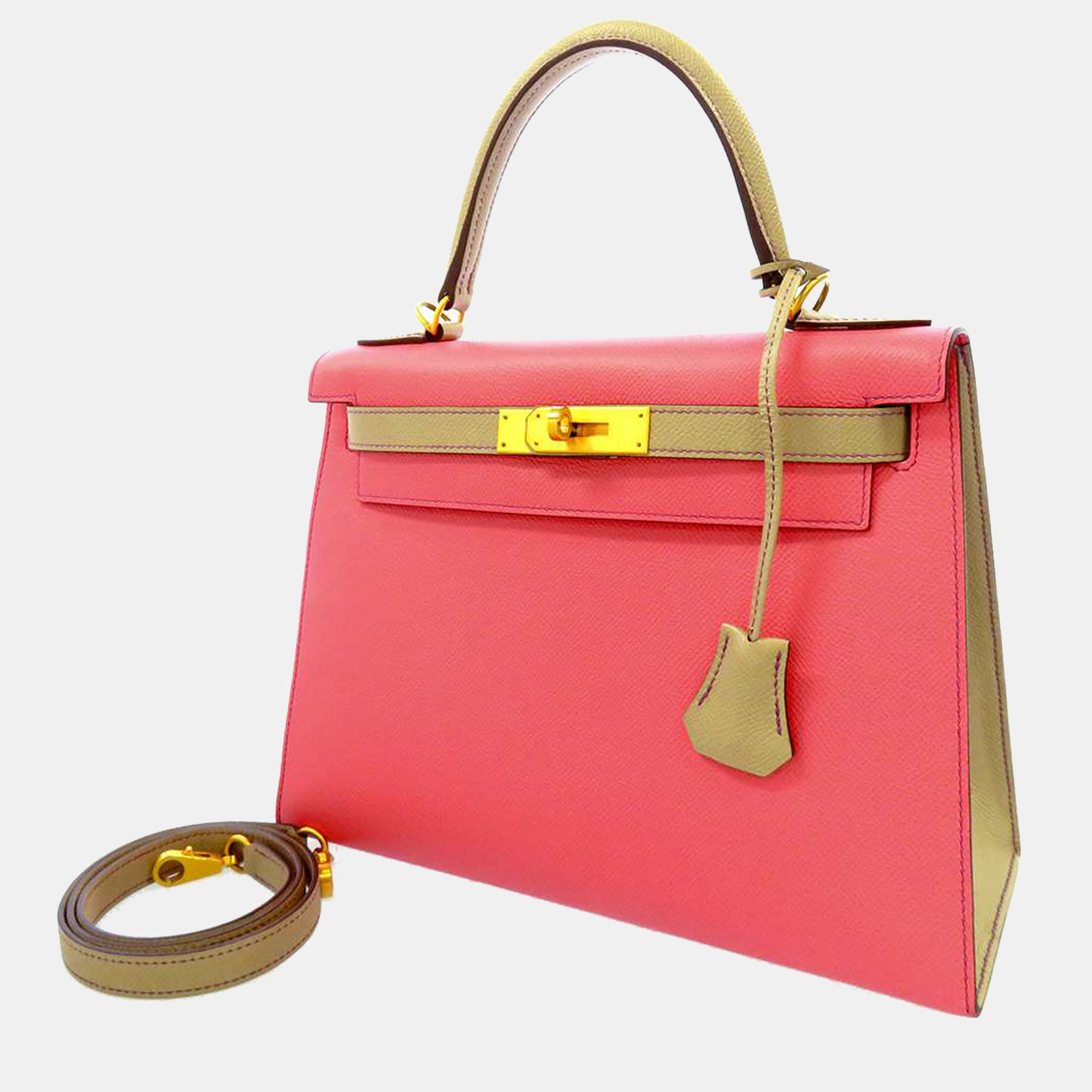 Hermes Pink/Trench Epsom Leather Gold Hardware Special Order Kelly Sellier 28 Bag
