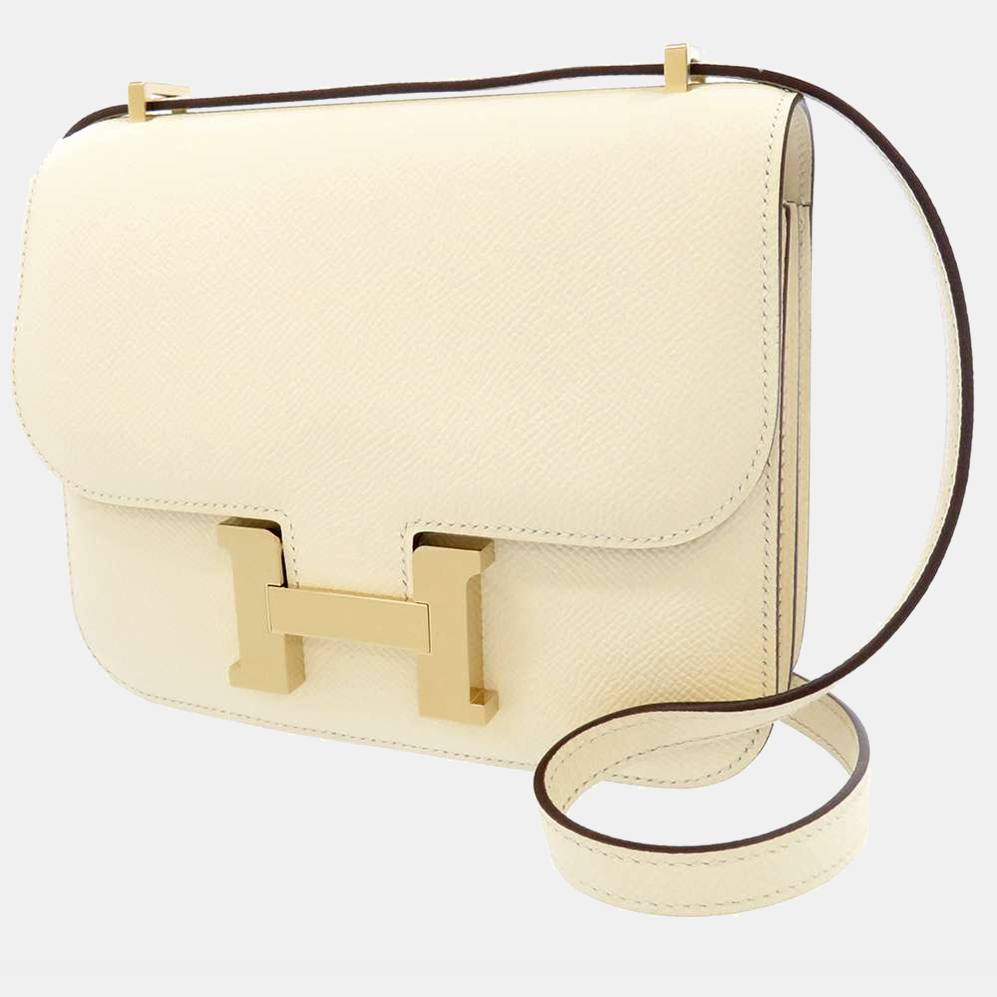 Hermes White Epsom Leather Mini Constance Shoulder Bag