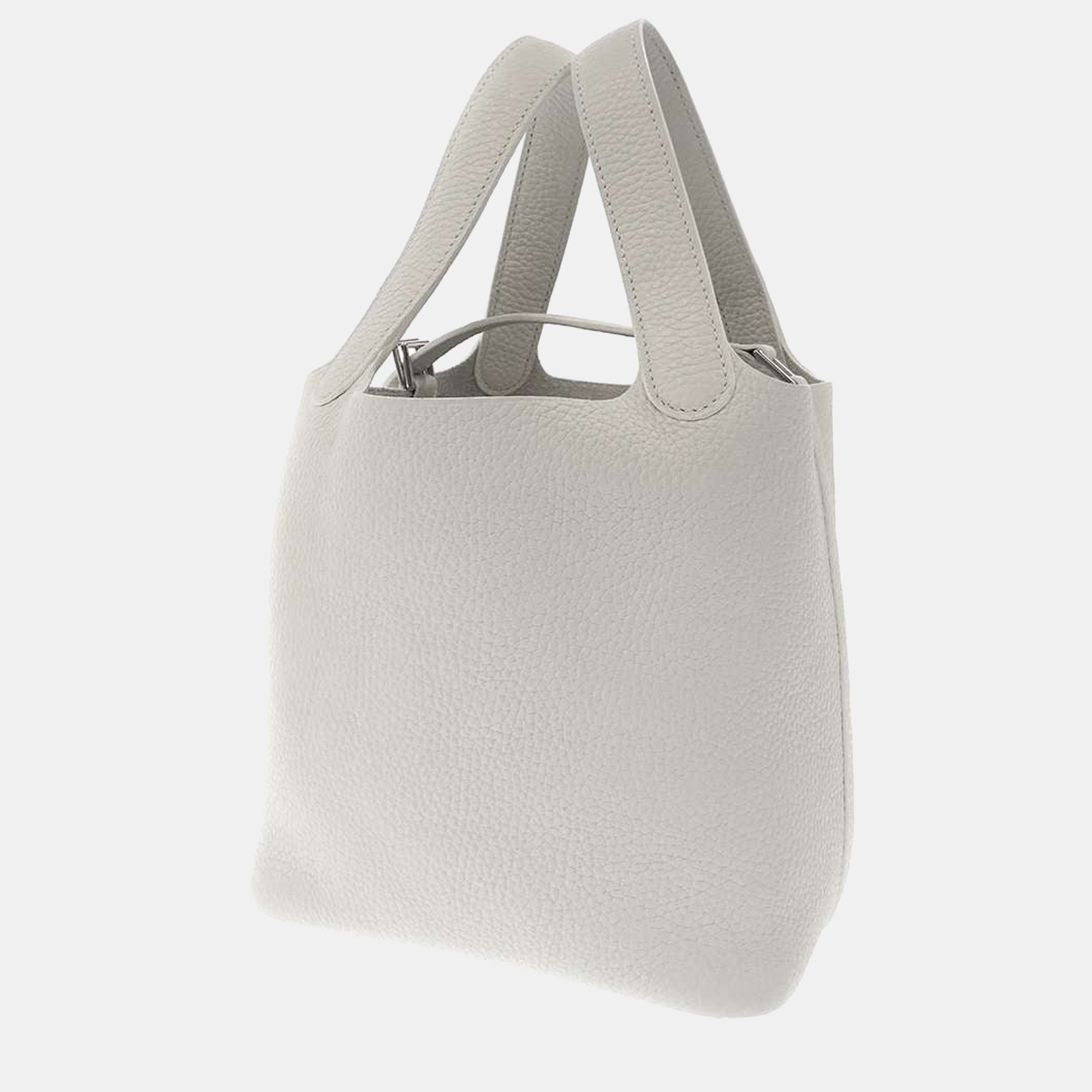 Hermes White Taurillon Clemence Leather Picotin Lock PM Tote Bag