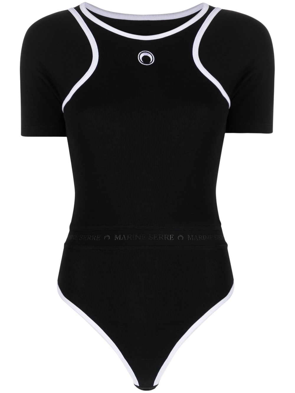 Marine Serre Crescent Moon-embroidered bodysuit - Black
