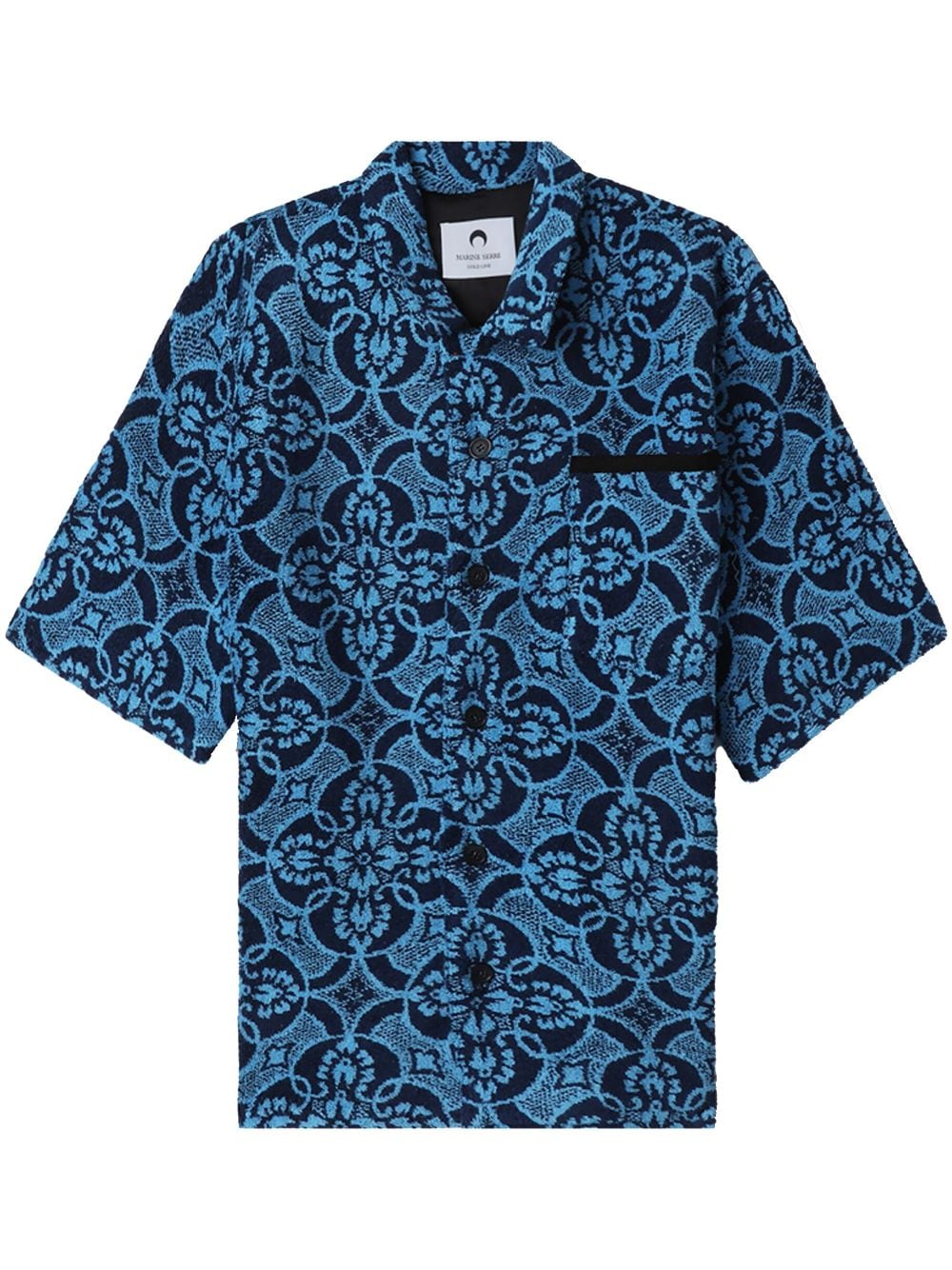 Marine Serre Oriental Towel-print short-sleeve shirt - Blue