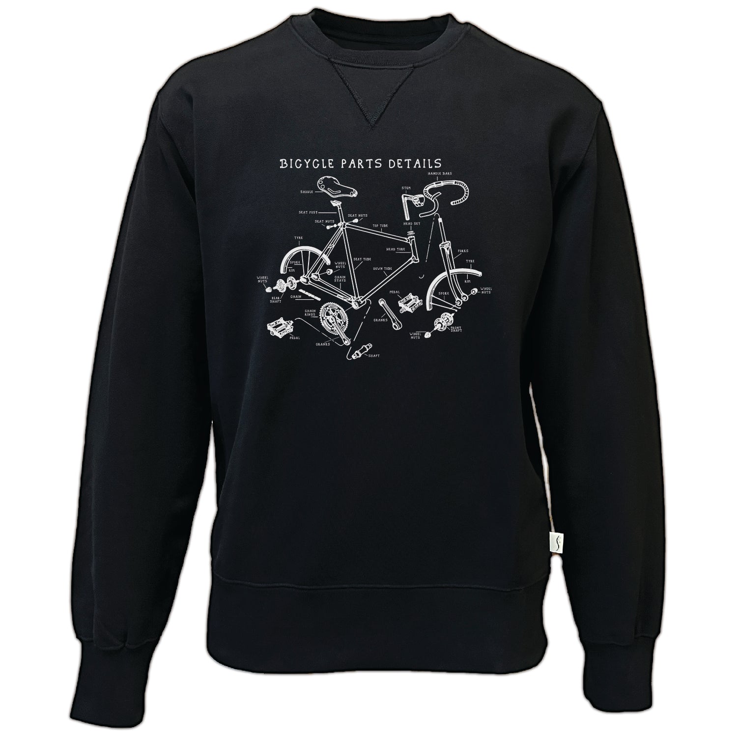 Men Bicycle Printed Unisex Crew Neck Sweatshirt Black Small Alse Studio
