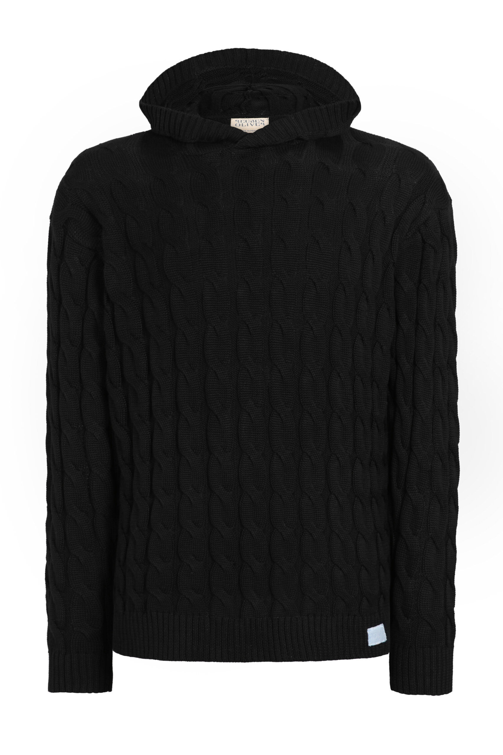 Men's Black Cable Knit Hoodie Small Reuben Oliver