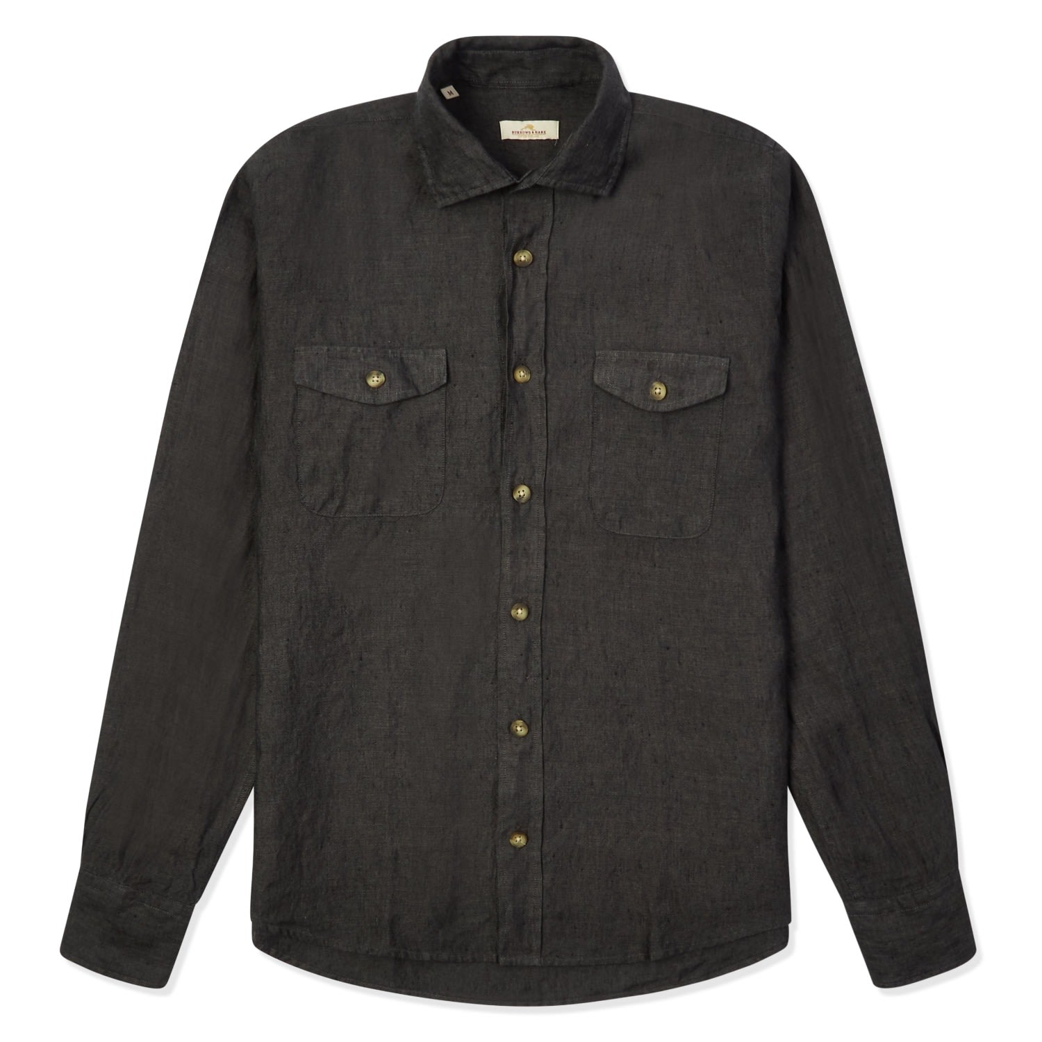 Men's Black Linen Pockets Shirt - Charcoal Large Burrows & Hare