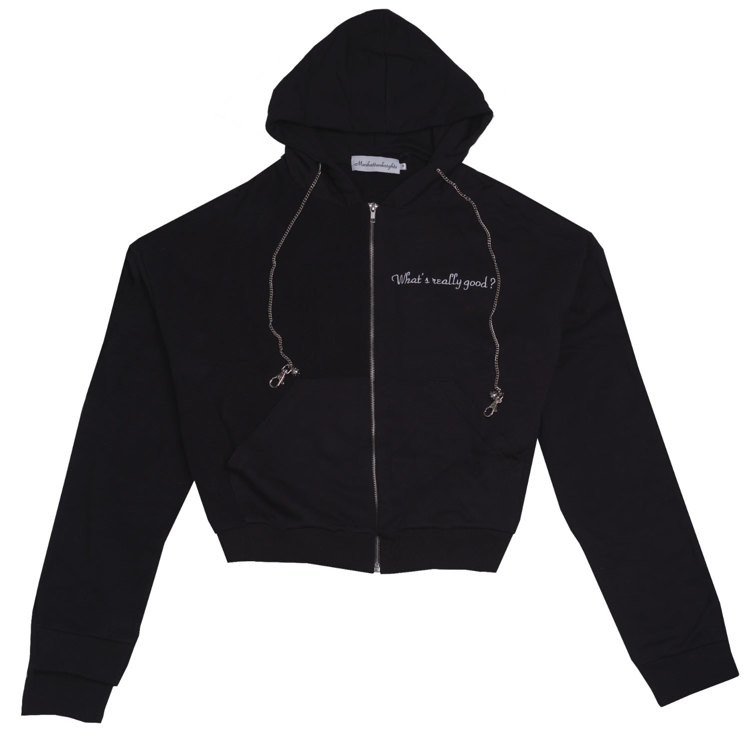 Men's Black What's Really Good Collection Zip Hoodie Extra Small Manhattanknights