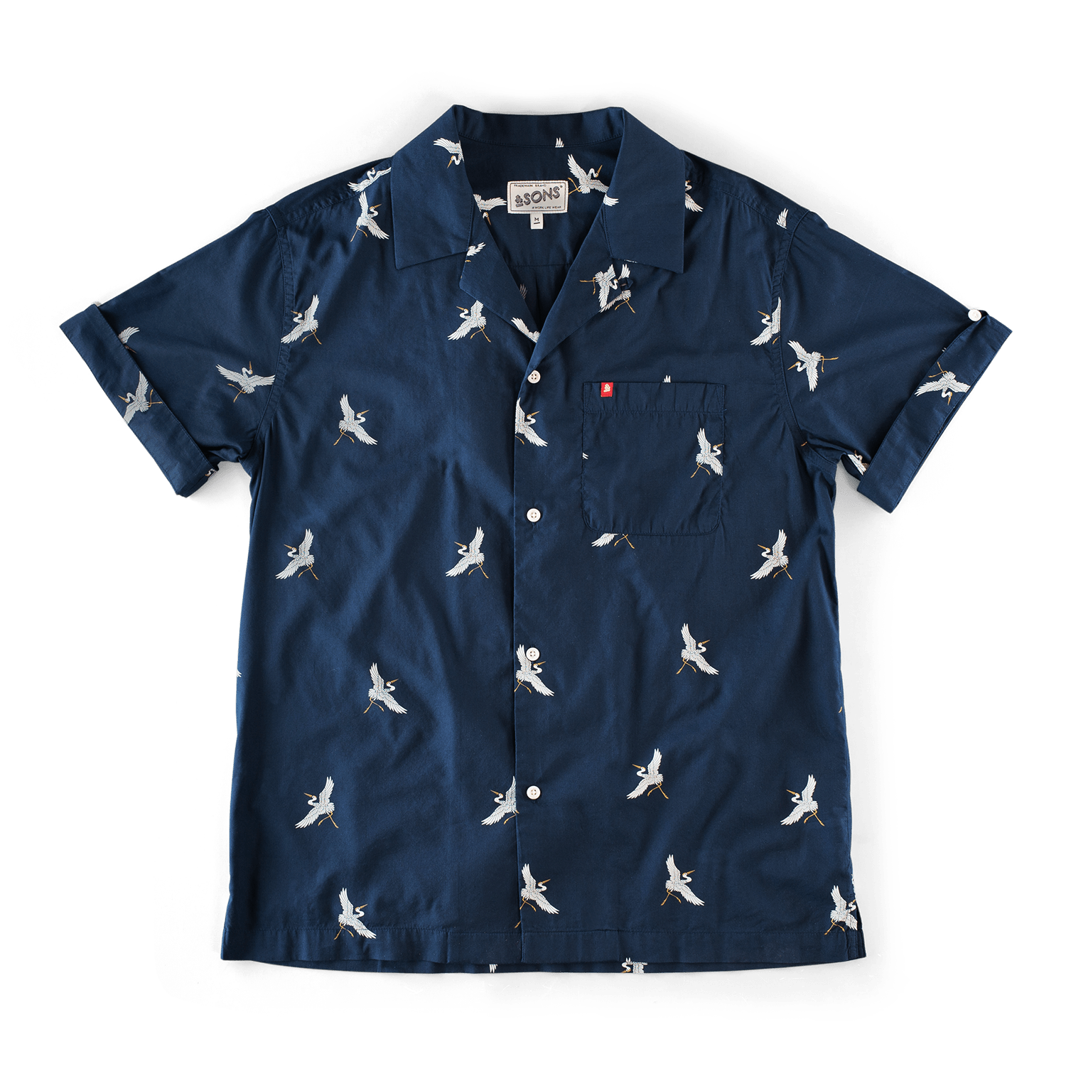 Men's Blue Club Shirt Crane Pattern Small &SONS Trading Co