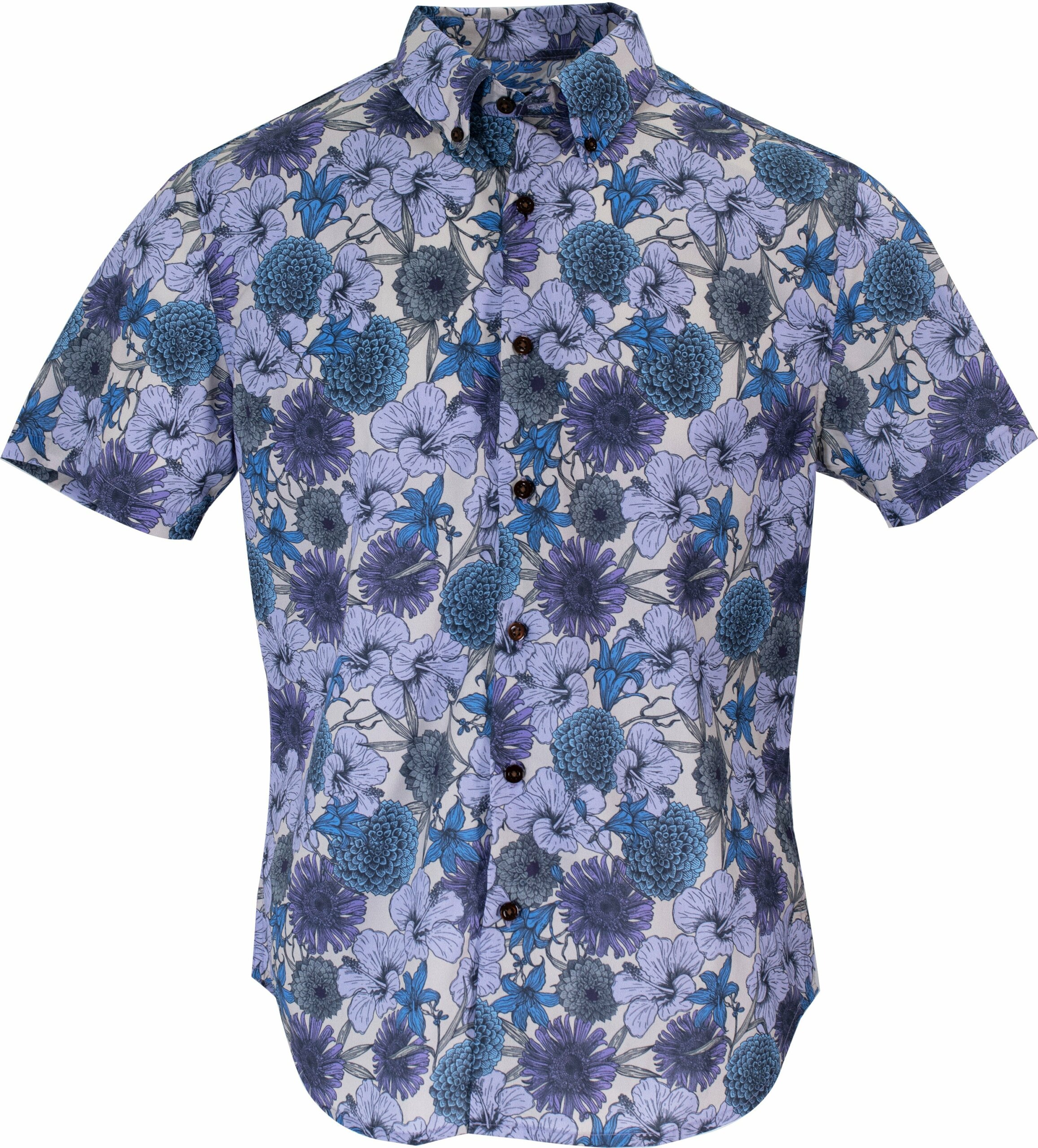 Men's Blue / Grey / Pink Tim Hibiscus Garden Shirt In Pumice Small Lords of Harlech