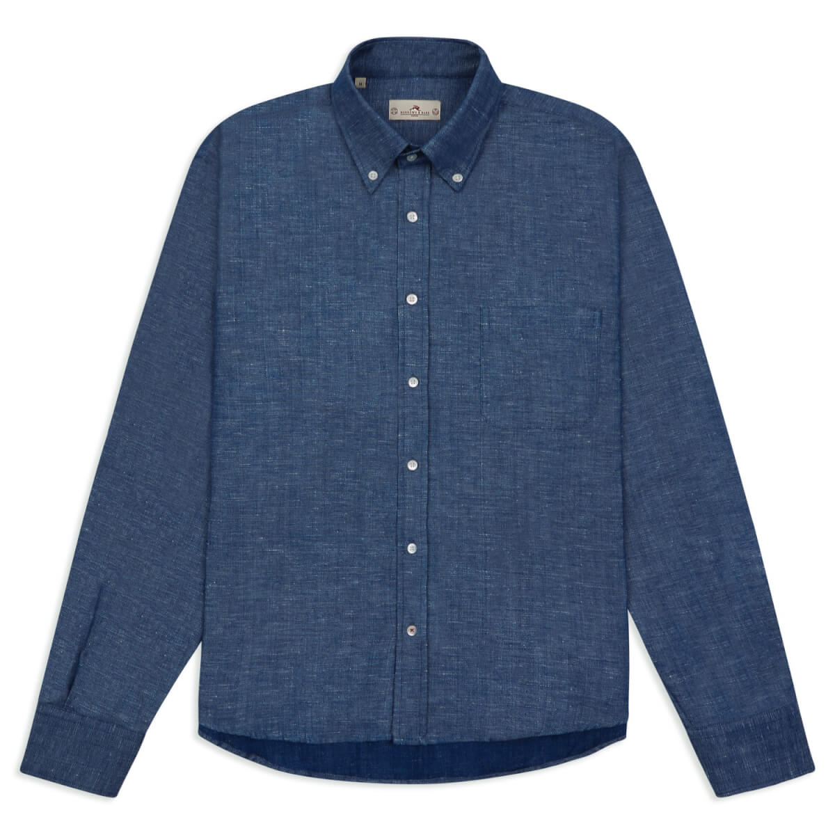 Men's Blue Linen Button-Down Shirt - Chambray Small Burrows & Hare