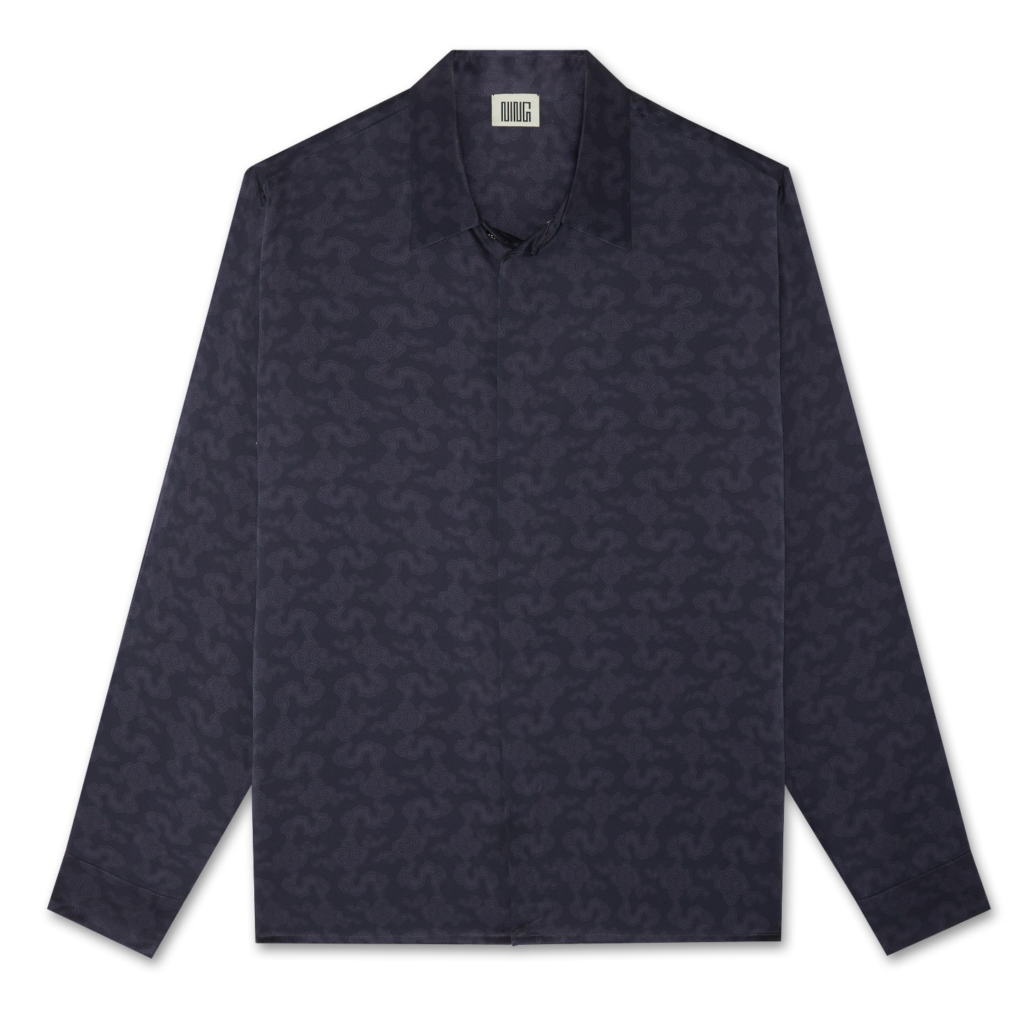Men's Blue Resort Cloud Mulberry Silk Shirt Inkling Small Ning Dynasty
