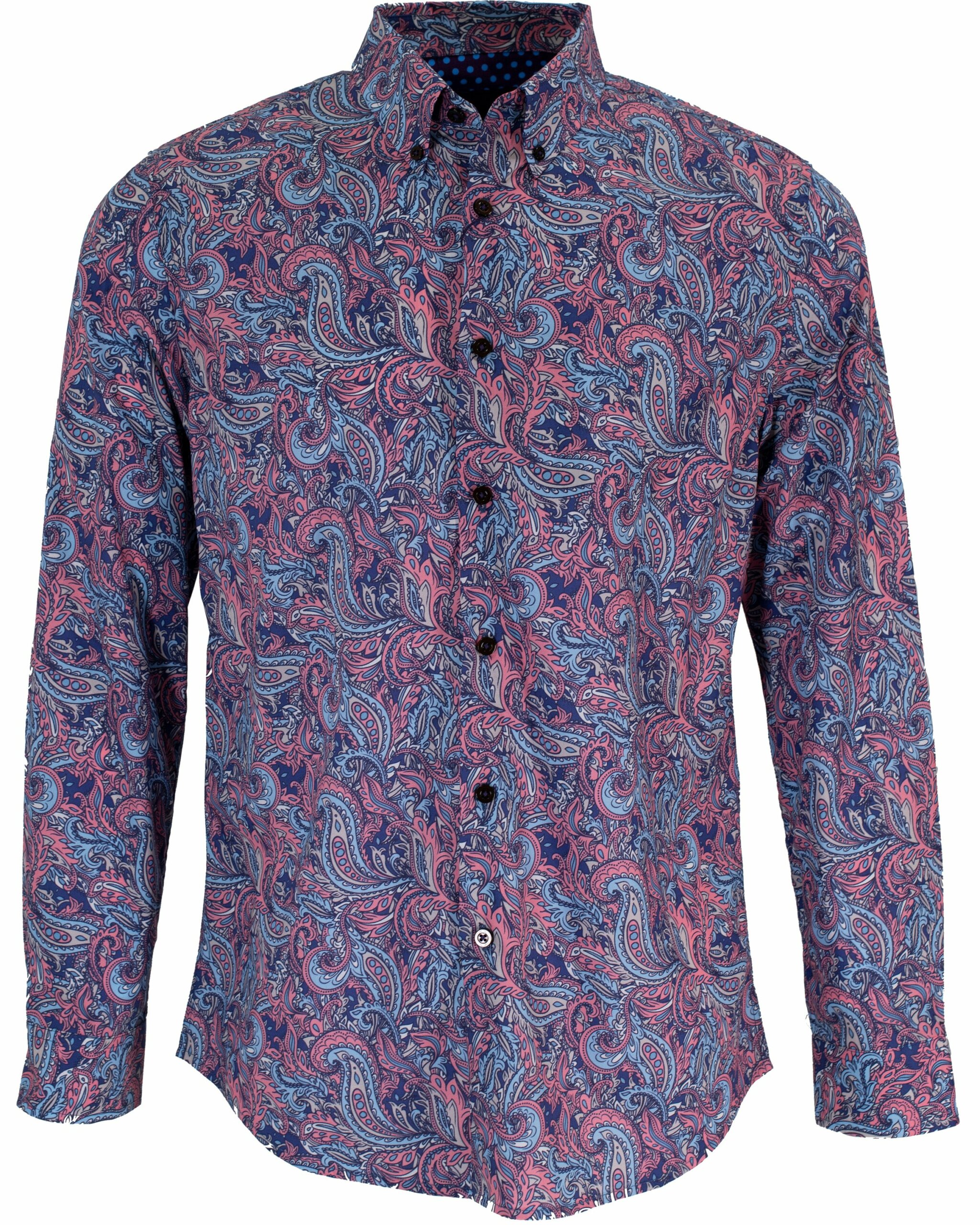 Men's Blue / White / Pink Mitchell Paisley Goal Shirt In Strawberry Small Lords of Harlech