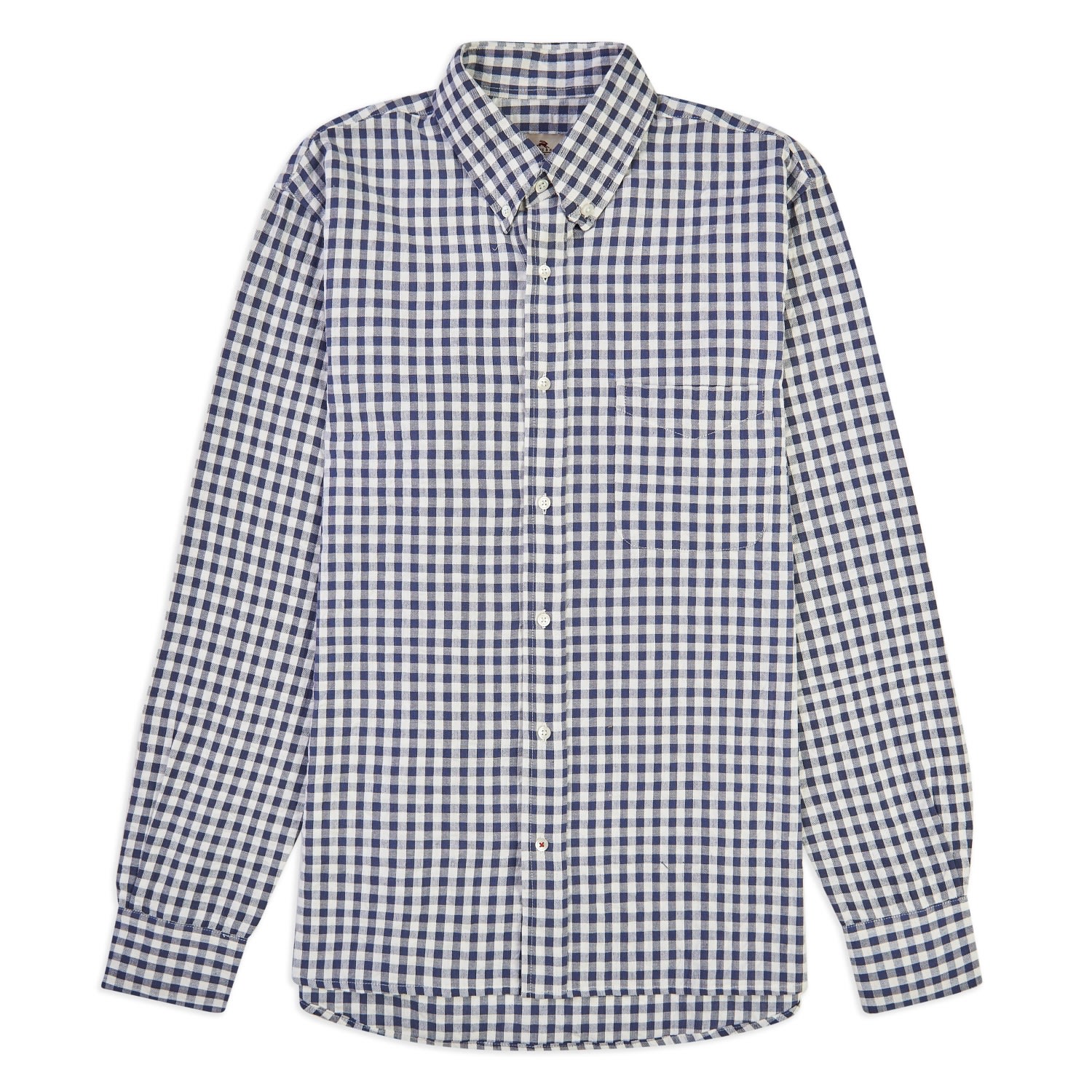 Men's Gingham Button Down Shirt - Blue Large Burrows & Hare