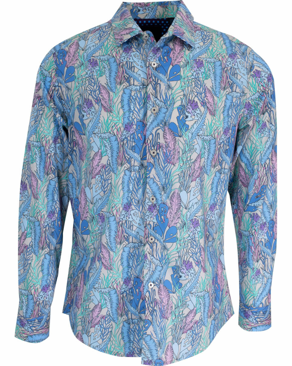 Men's Green / Blue / Grey Norman Floral Tide Shirt In Pumice Small Lords of Harlech