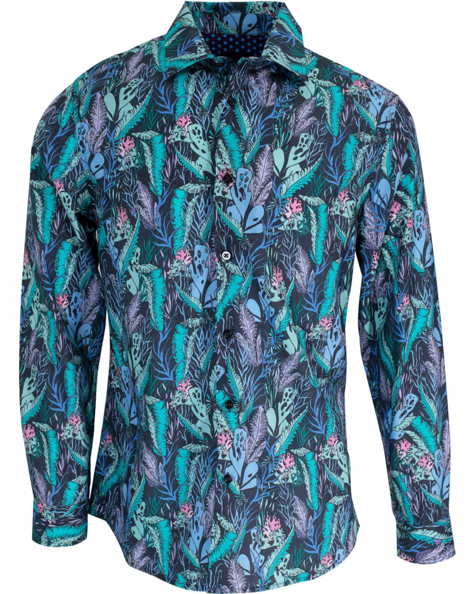 Men's Green / Blue / Pink Norman Floral Tide Shirt In Smoke Small Lords of Harlech