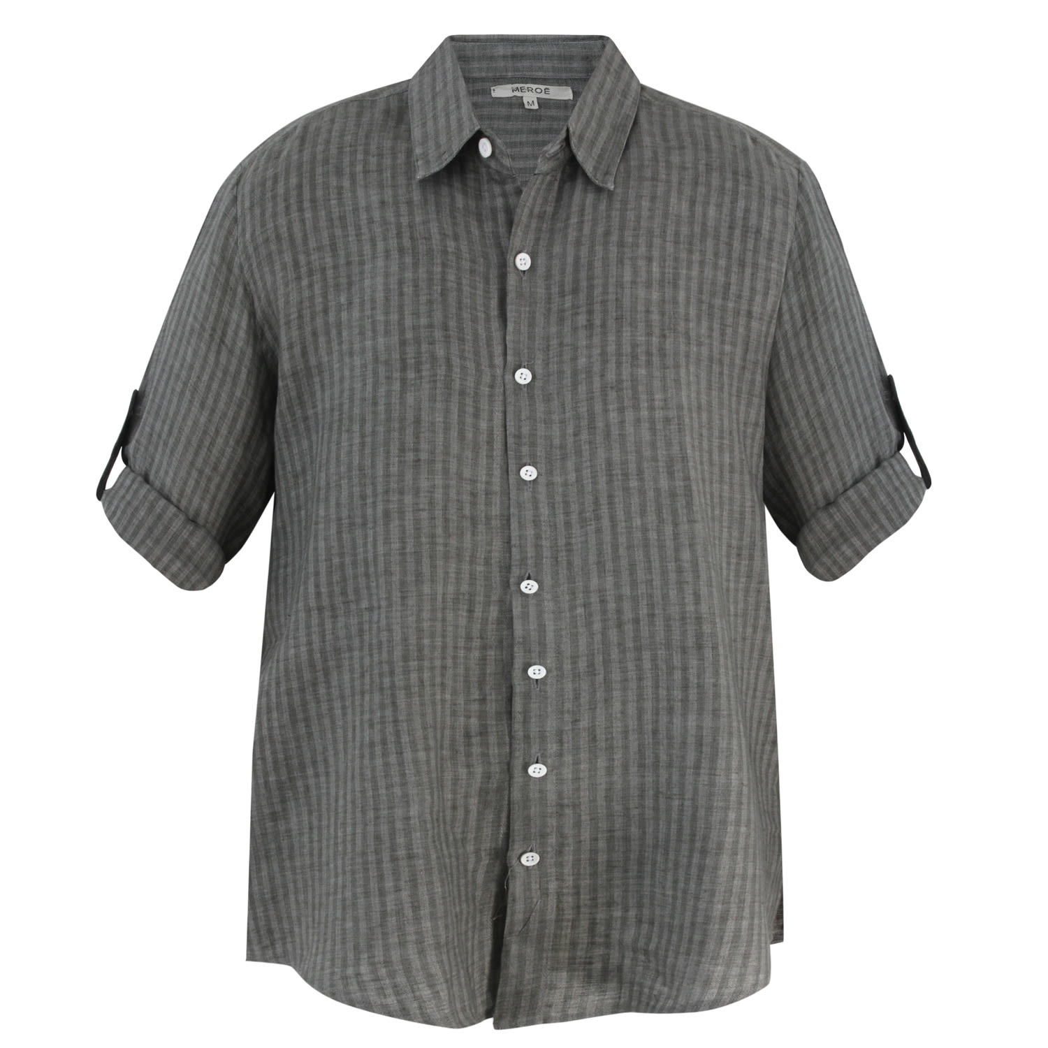 Men's Green Relaxed Long Sleeves Shirt Gray & Olive Stripes Small MEROË