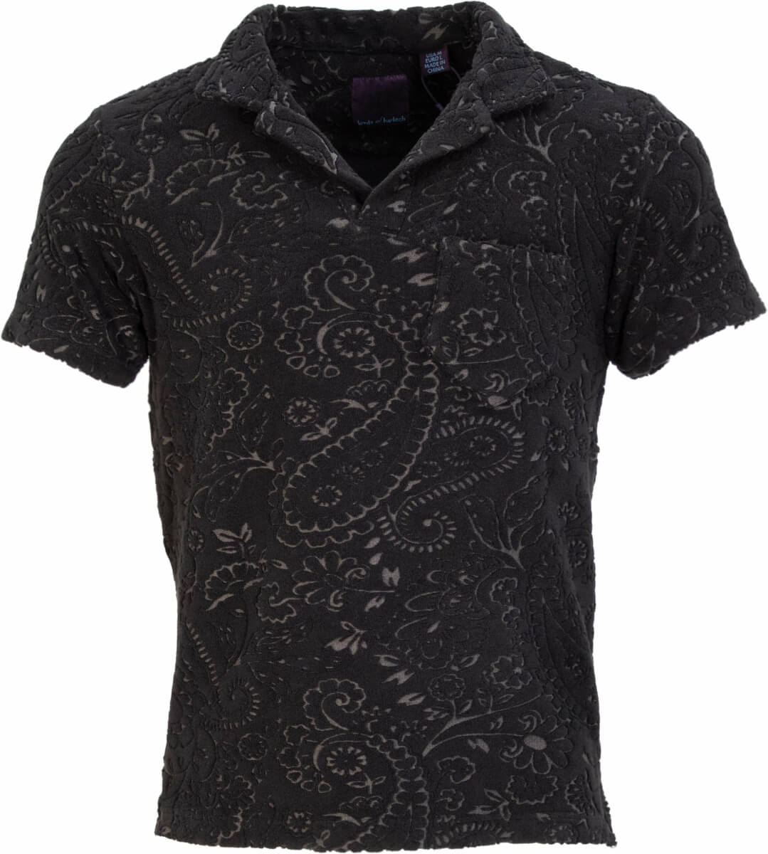 Men's Johnny Towel Paisley Polo Shirt In Black Small Lords of Harlech