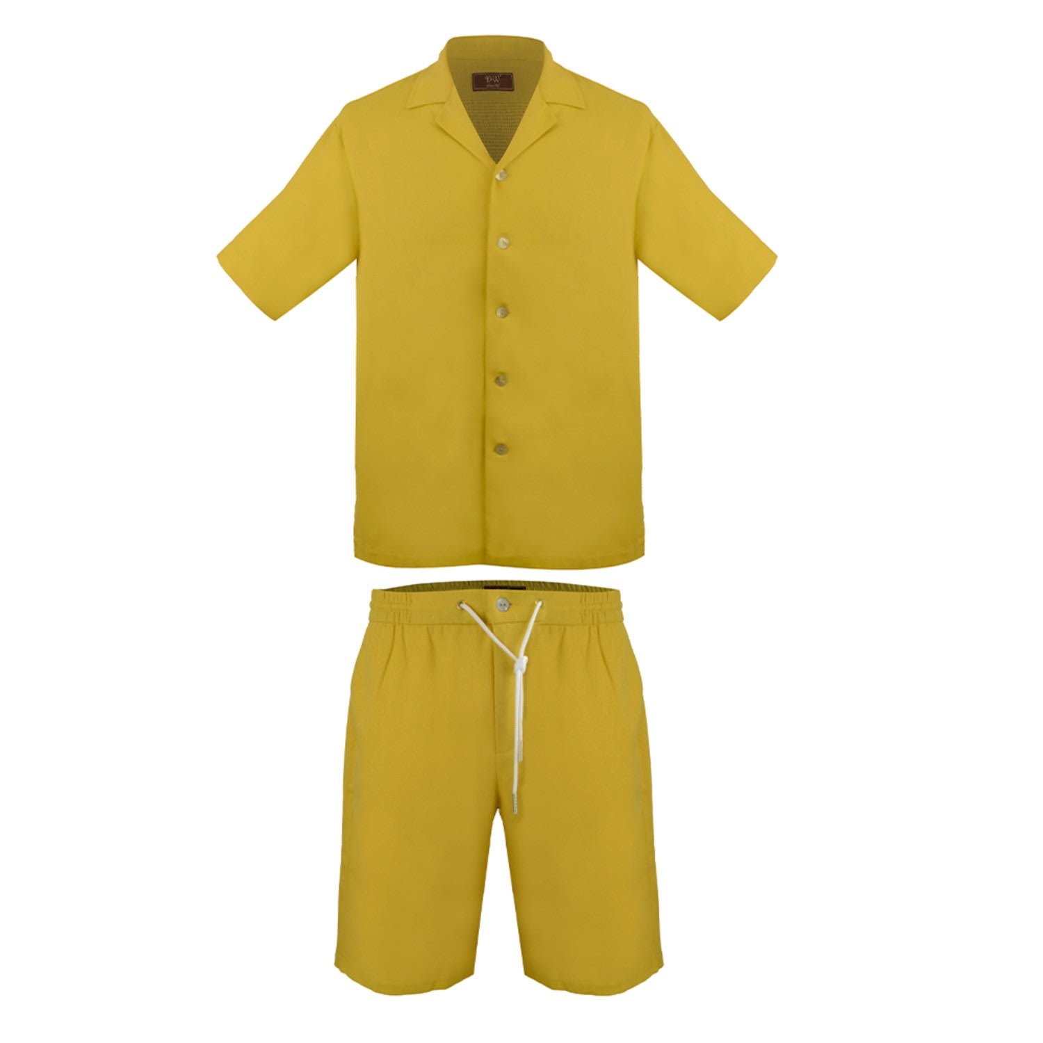 Men's Kingston Linen Blend Shirt And Short Set - Mustard Medium DAVID WEJ