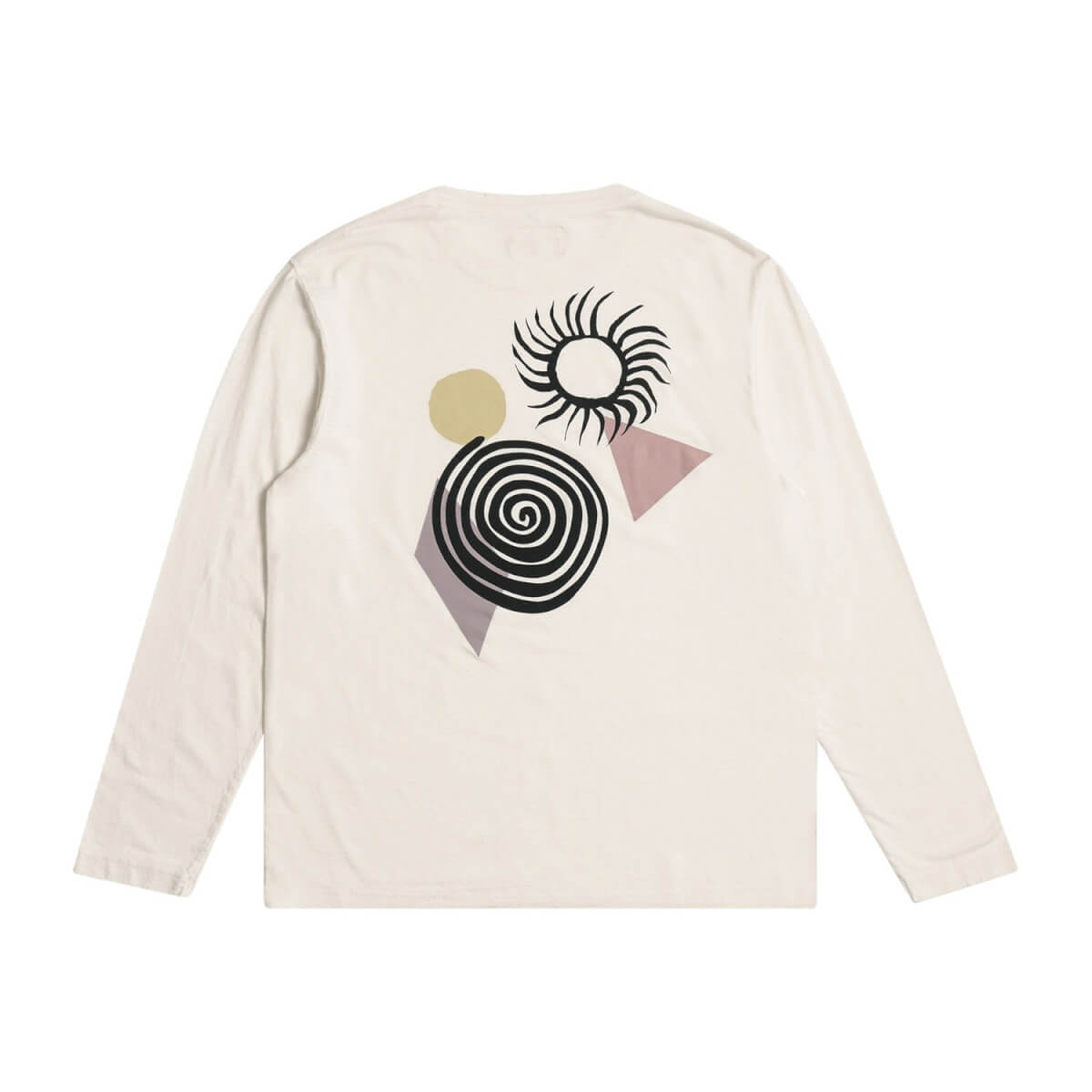 Men's Long Sleeve Crew Neck T Shirt - Graphic Print Shapes White Small Far Afield