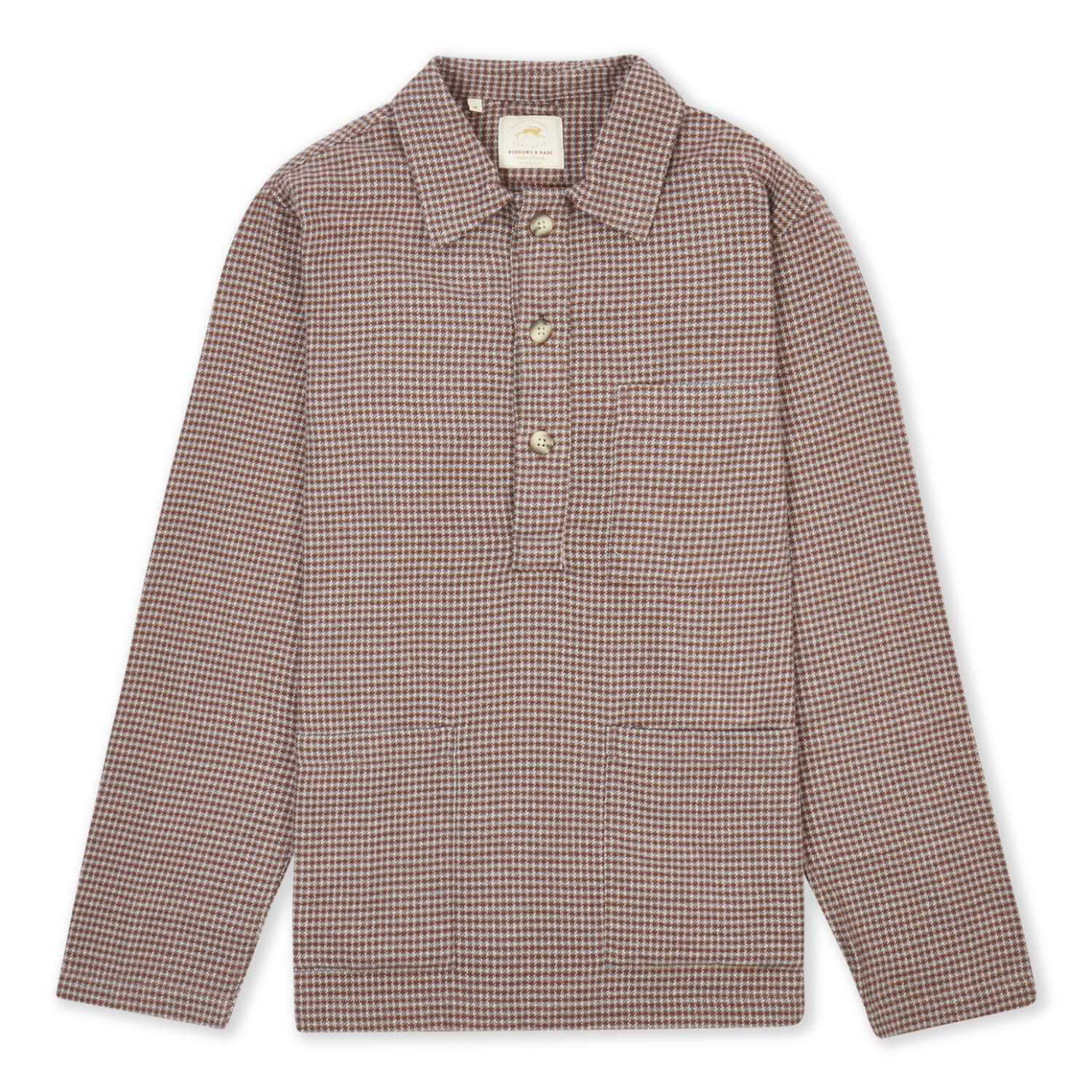 Men's Neutrals Houndstooth Pull Over Shirt - Rust Extra Large Burrows & Hare
