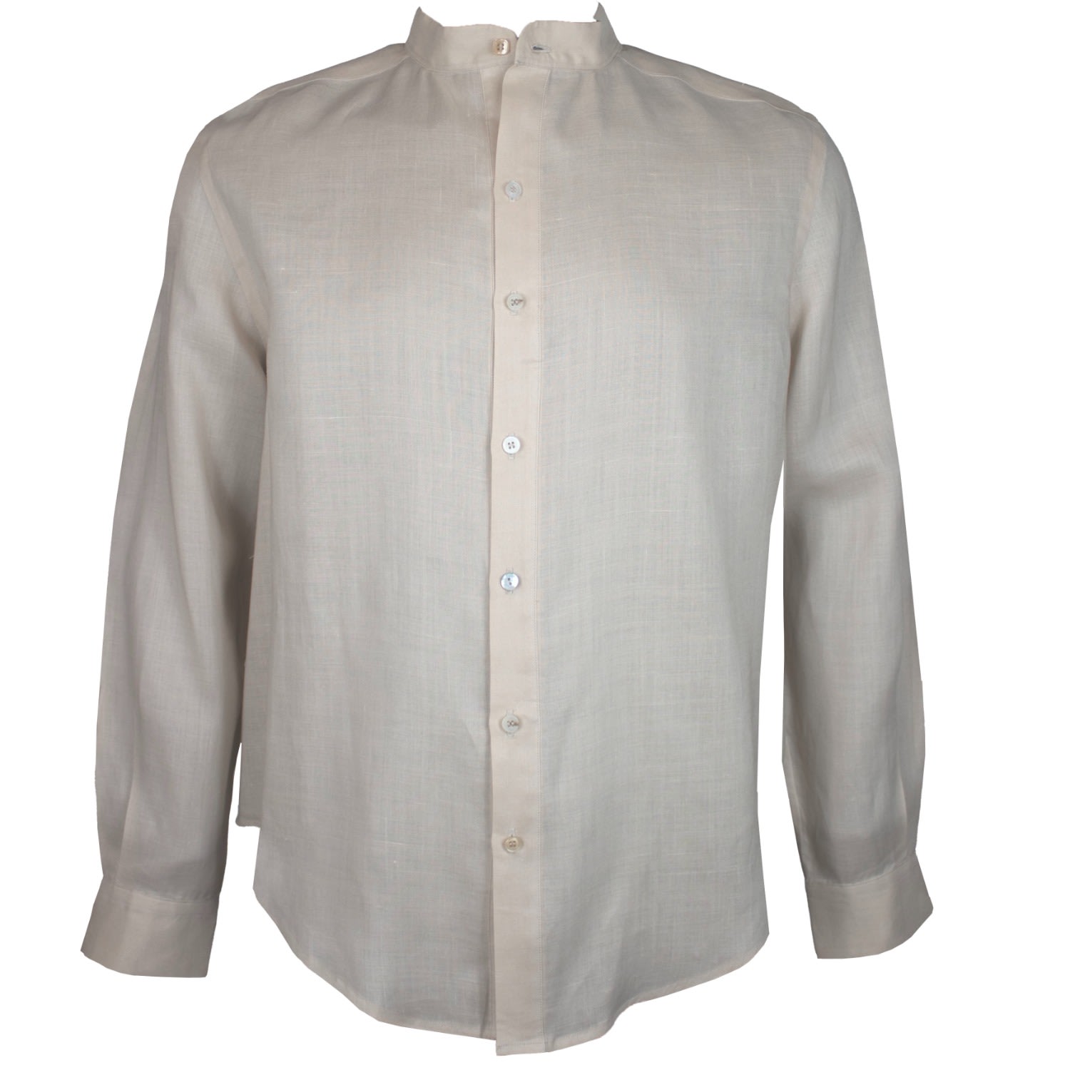 Men's Neutrals Mandarin Collar Oatmeal Linen Buttondown Shirt Medium hols. e