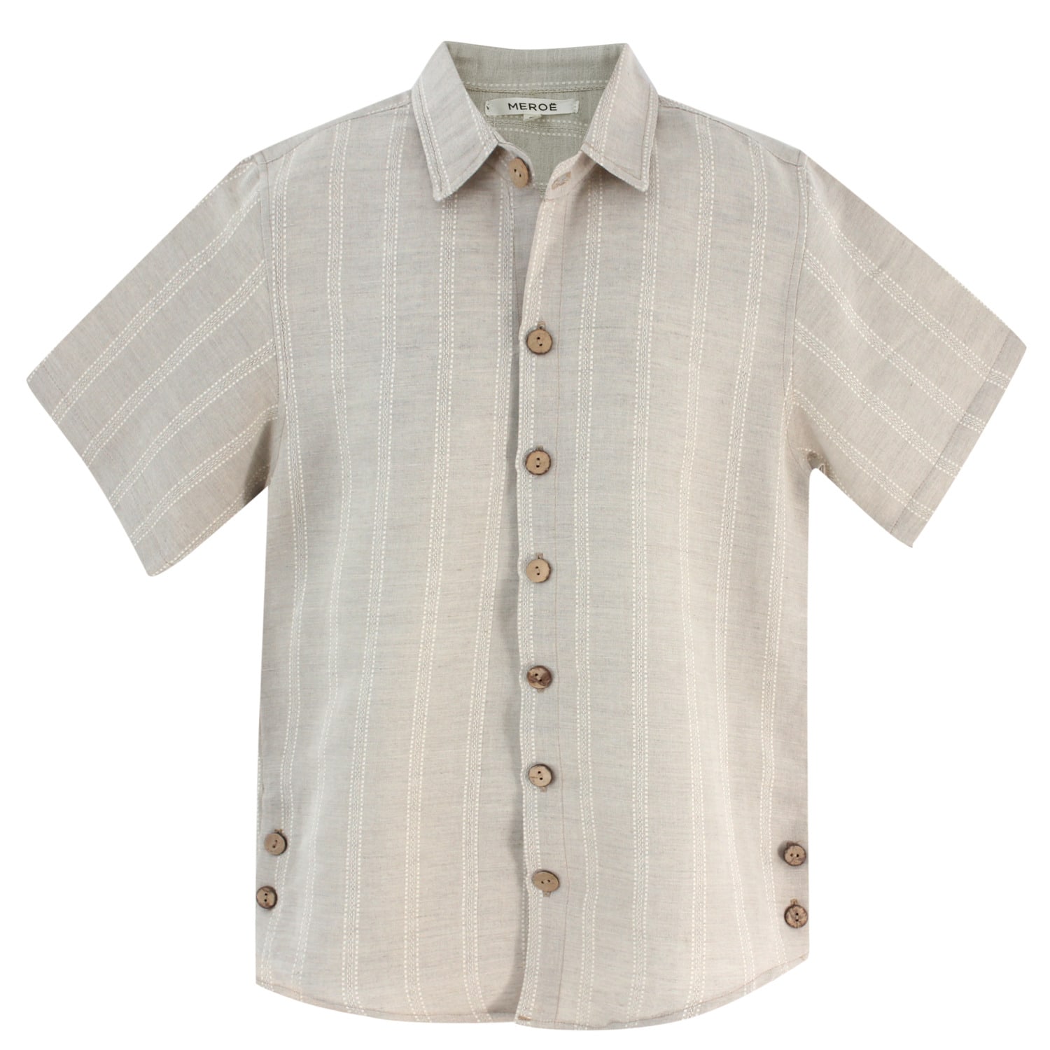 Men's Neutrals Short Sleeves Shirt Beige & White Stripes Small MEROË