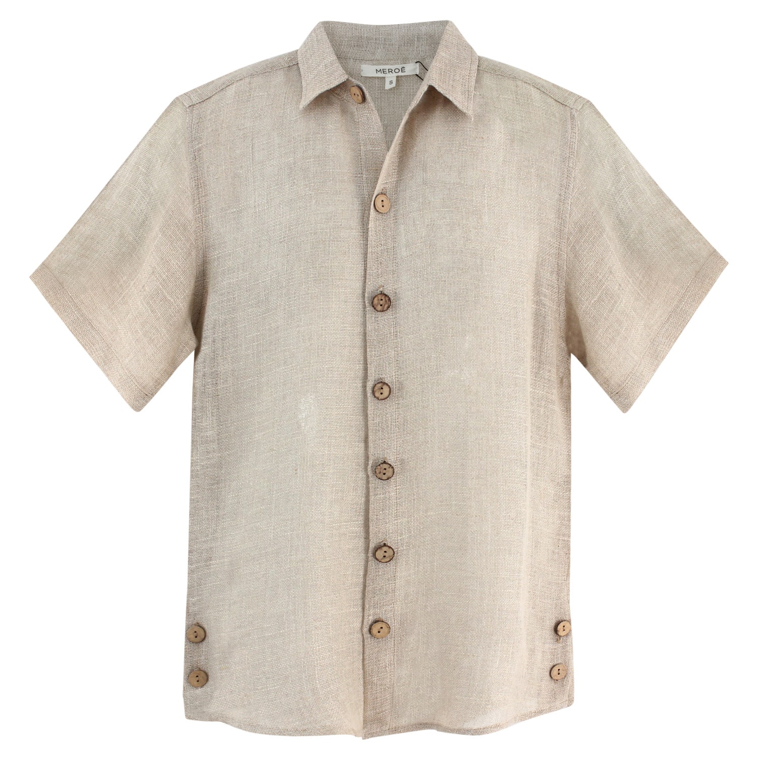 Men's Neutrals Short Sleeves Shirt Textured Linen Small MEROË