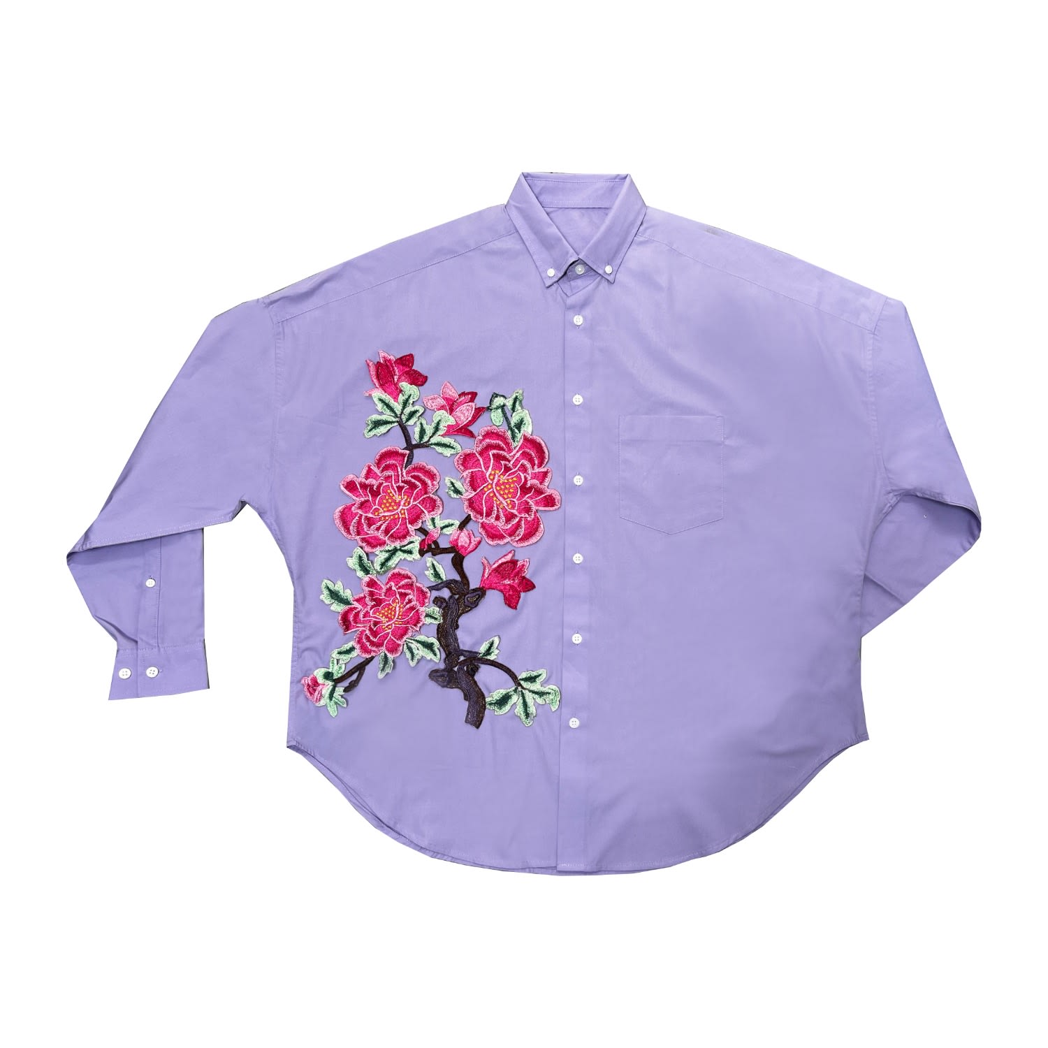 Men's Pink / Purple / Red Purple Floral Embroidered Shirt Extra Large Quillattire
