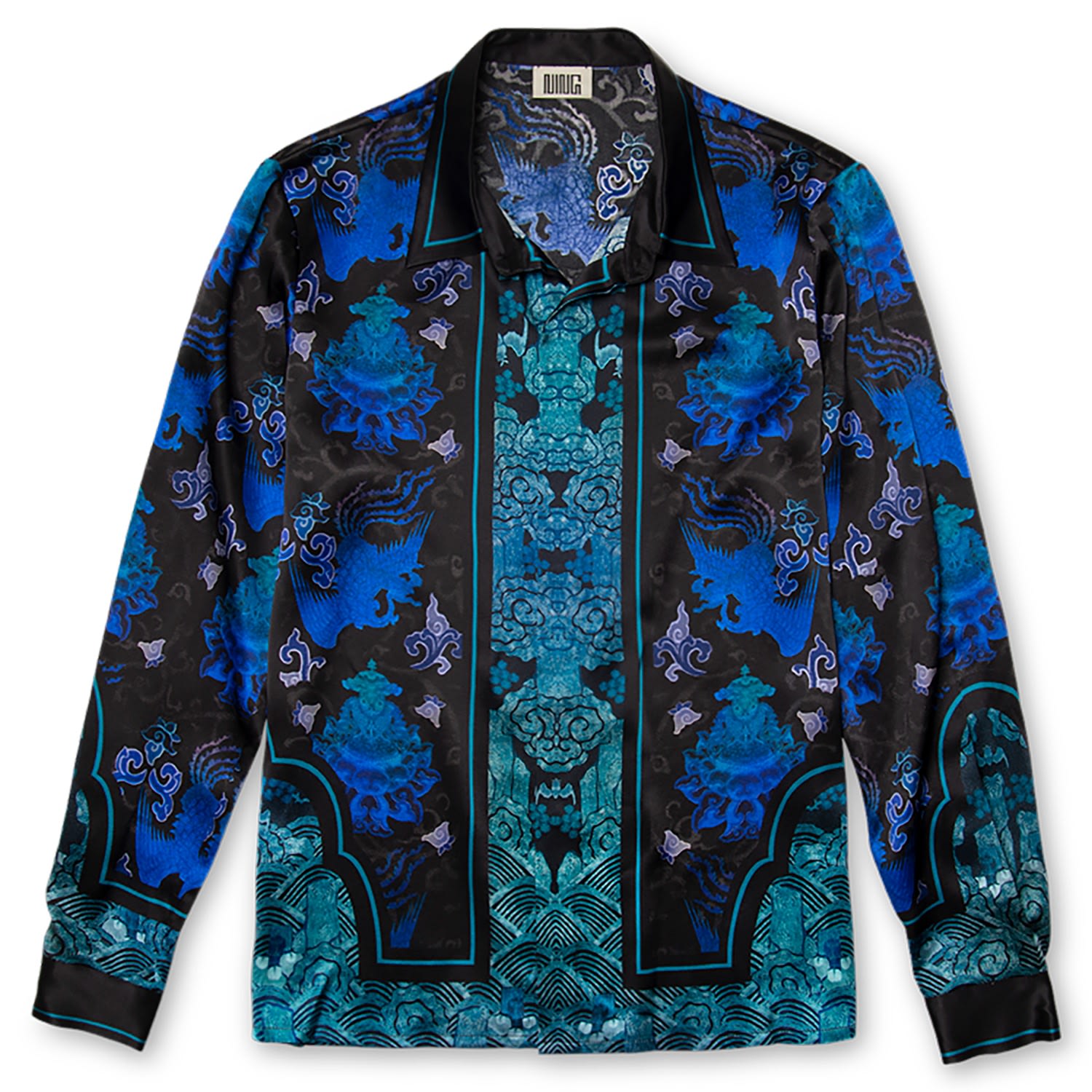 Men's Printed Mulberry Silk Shirt In Blue Small Ning Dynasty