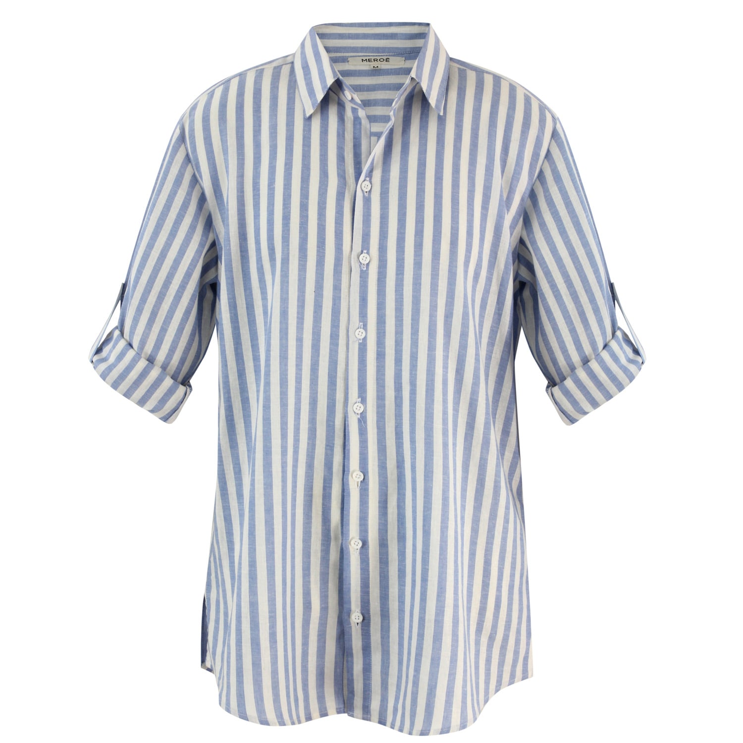 Men's Relaxed Long Sleeves Shirt White & Blue Stripes Small MEROË
