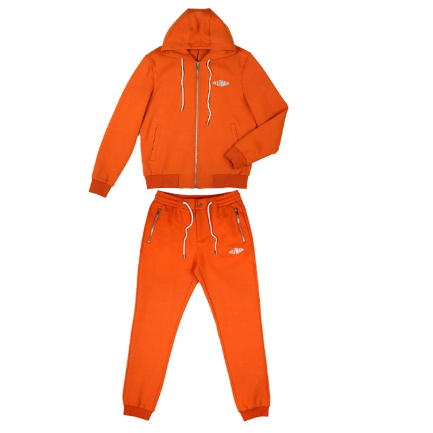 Men's Self Made Crew Neck Hoodie And Trousers Set - Orange Medium DAVID WEJ