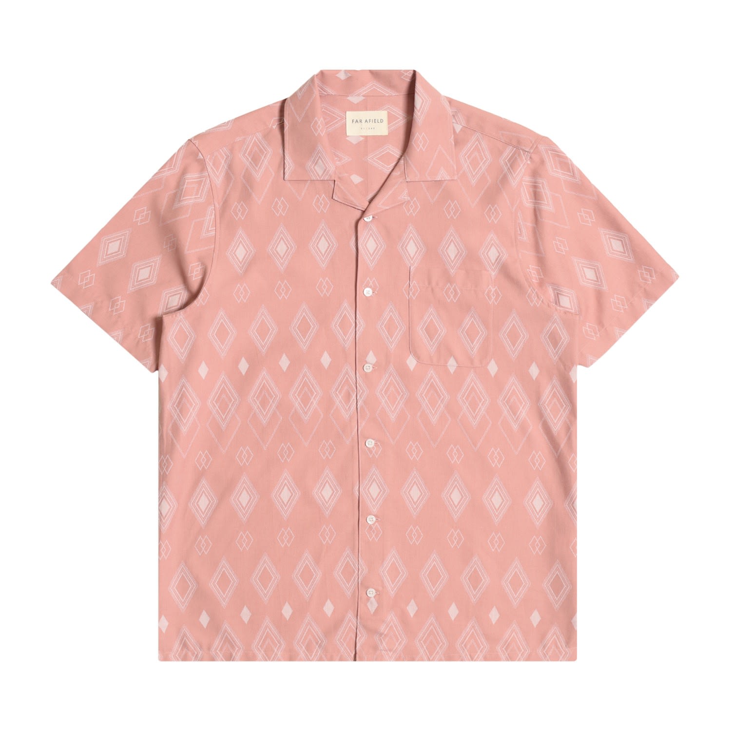 Men's Stachio Shirt - Diamonds Print Mahogany Pink Small Far Afield