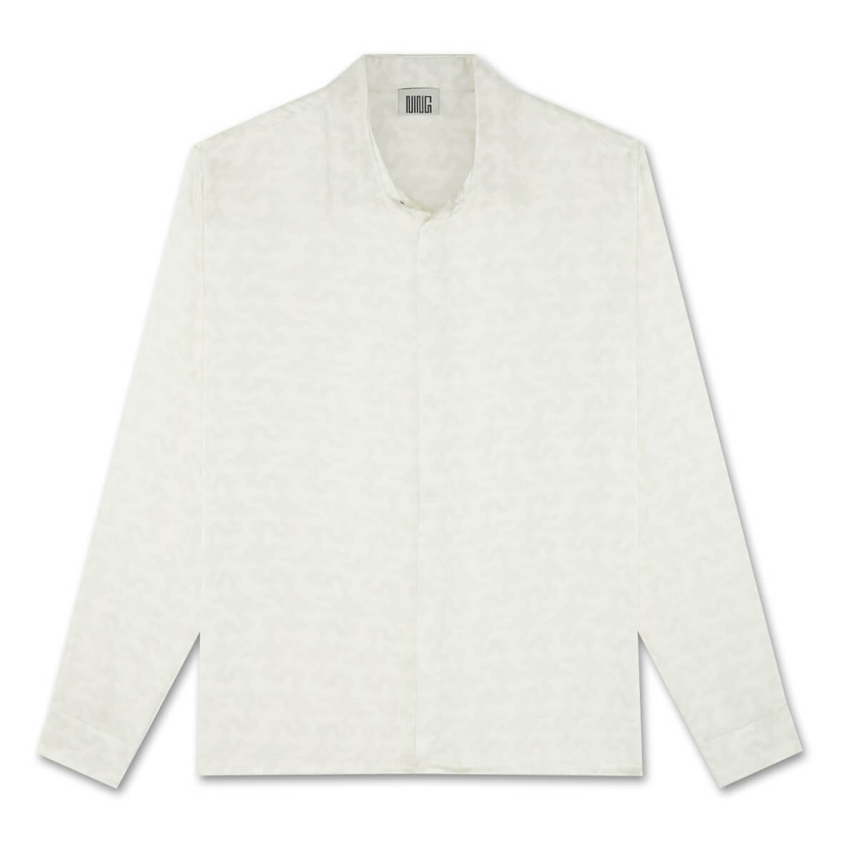 Men's White Resort Cloud Long Sleeve Silk Shirt Cannoli Cream Small Ning Dynasty