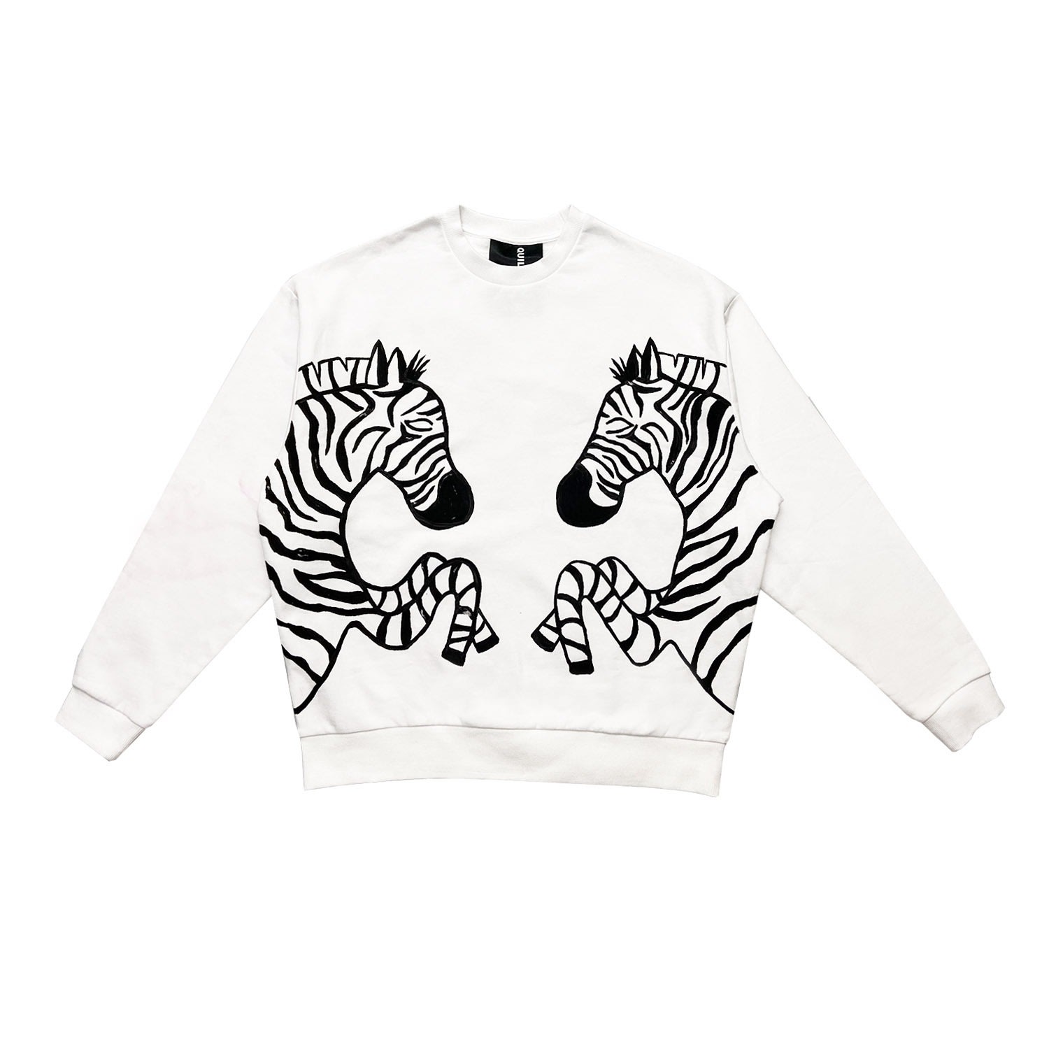 Men's White Sweatshirt With Black Zebras Extra Small Quillattire