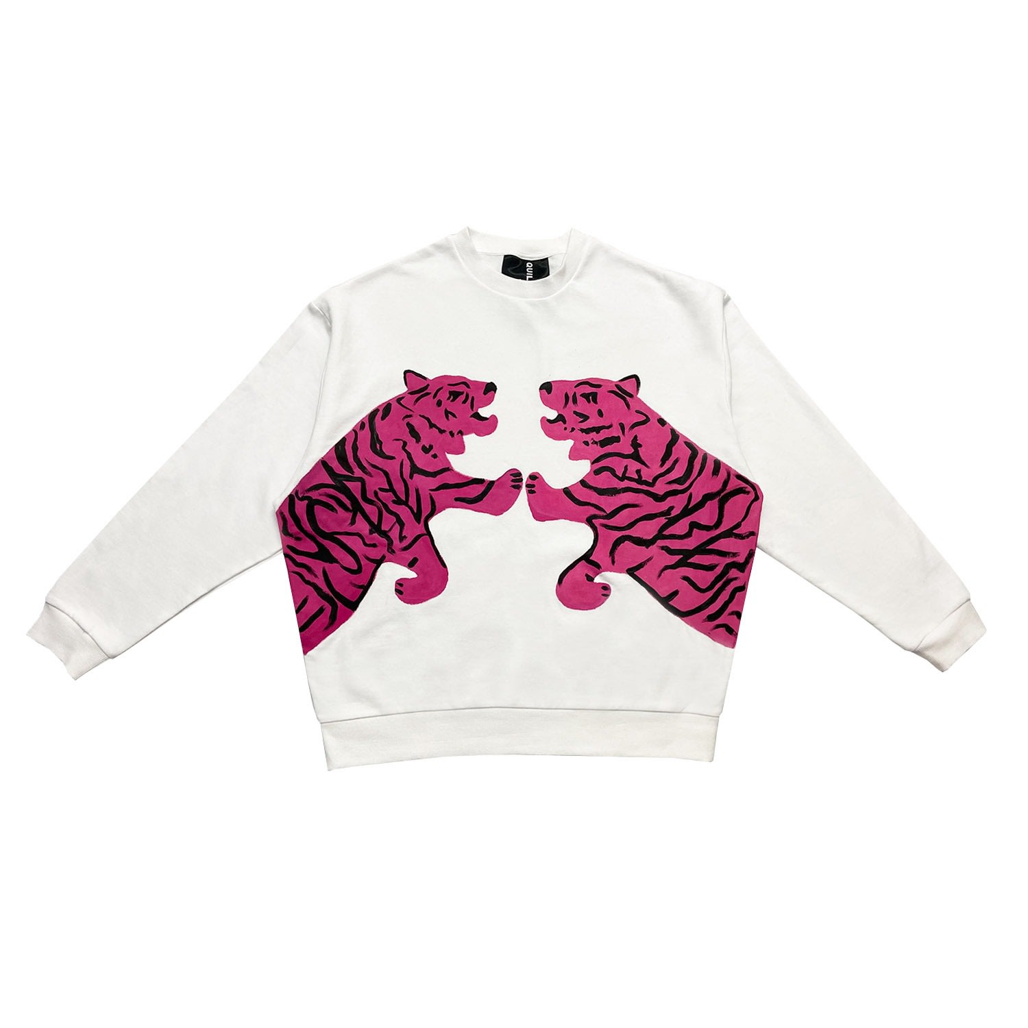 Men's White Sweatshirt With Pink Tiger Extra Small Quillattire