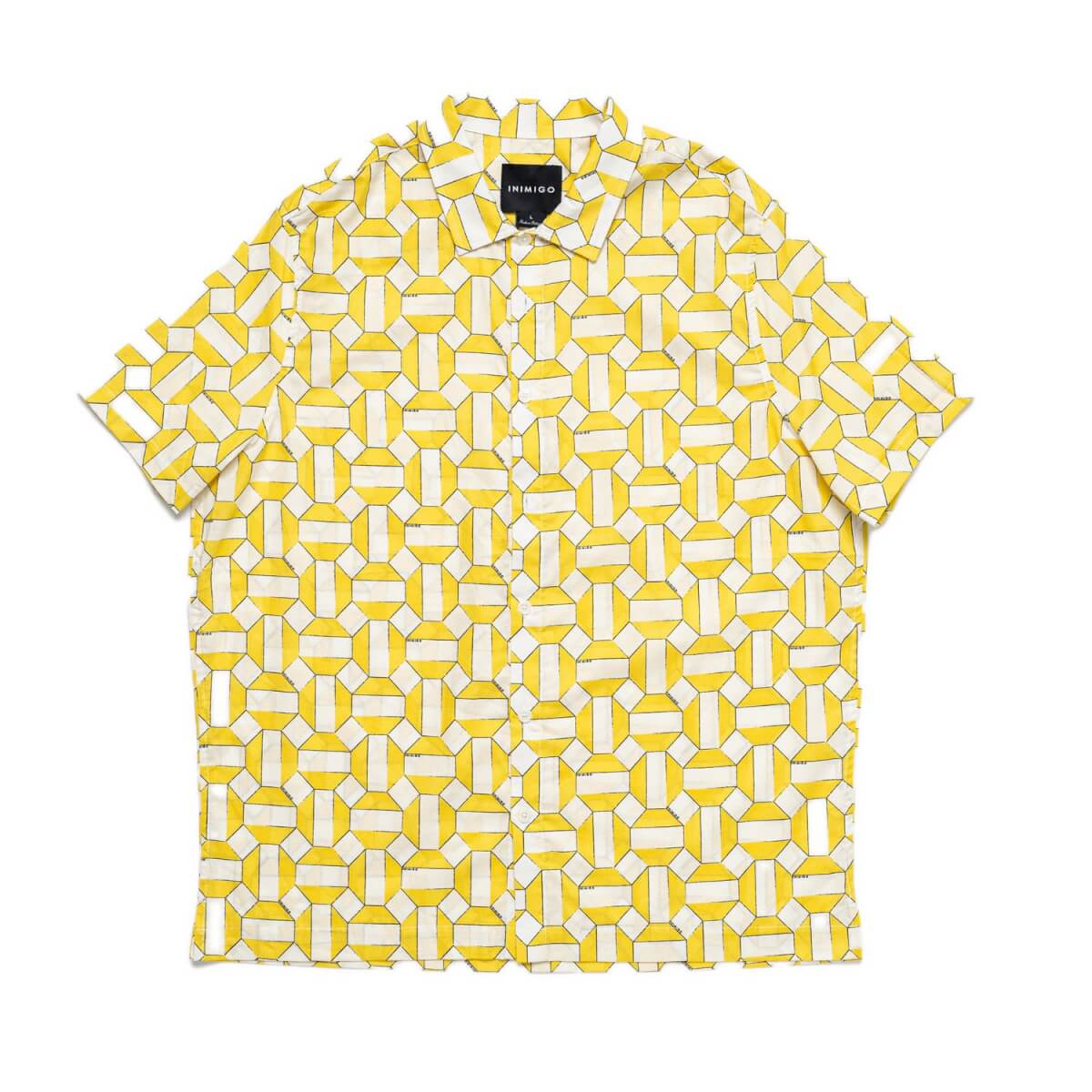 Men's Yellow / Orange Retro Geometric Passion Fruit Button Shirt Large INIMIGO