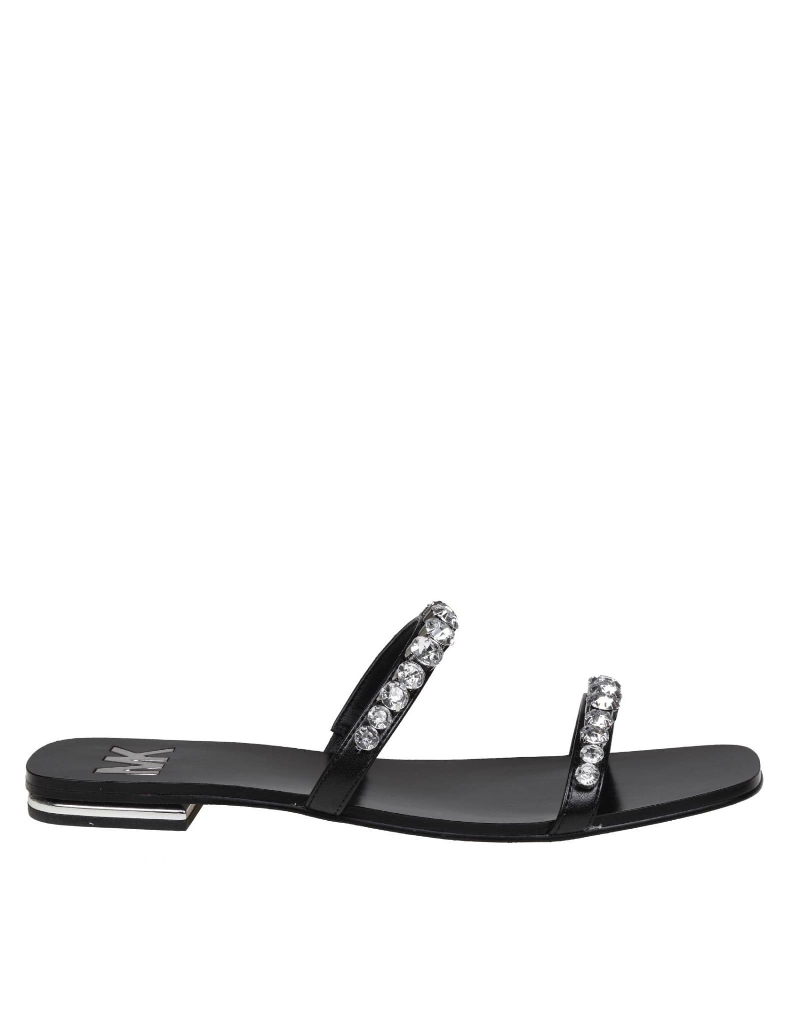 Michael Kors Jessa Flat Leather Sandals With Crystals