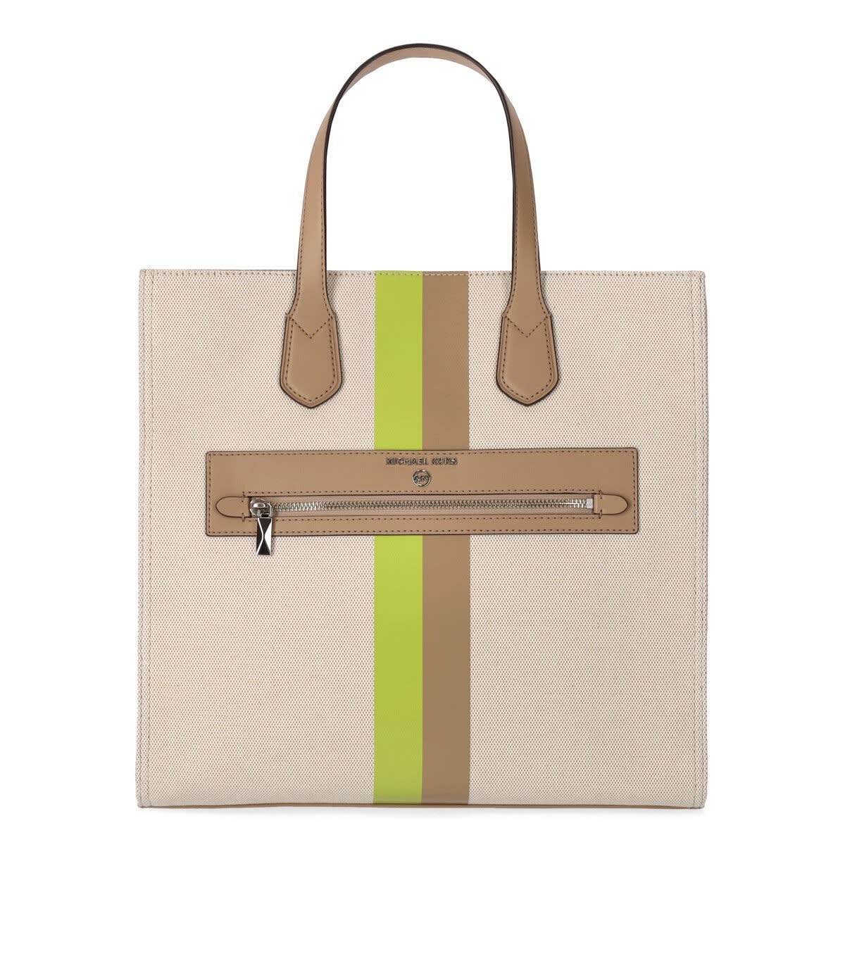 Michael Kors Kempner Canvas Beige Green Shopping Bag