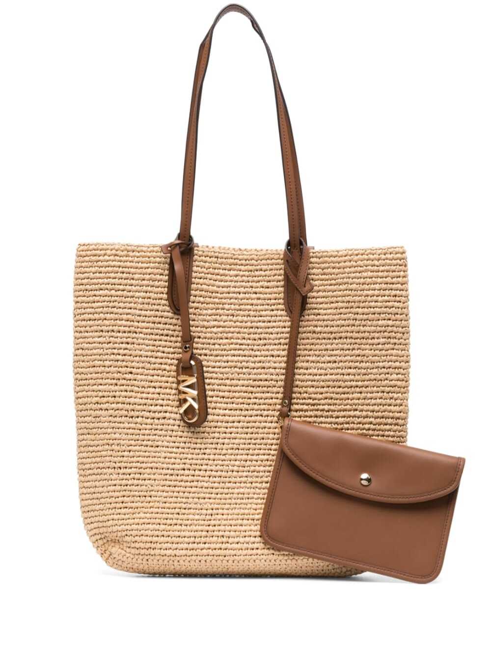 Michael Michael Kors Eliza Beige Tote Bag With Removable Pouch In Leather And Raffia Woman