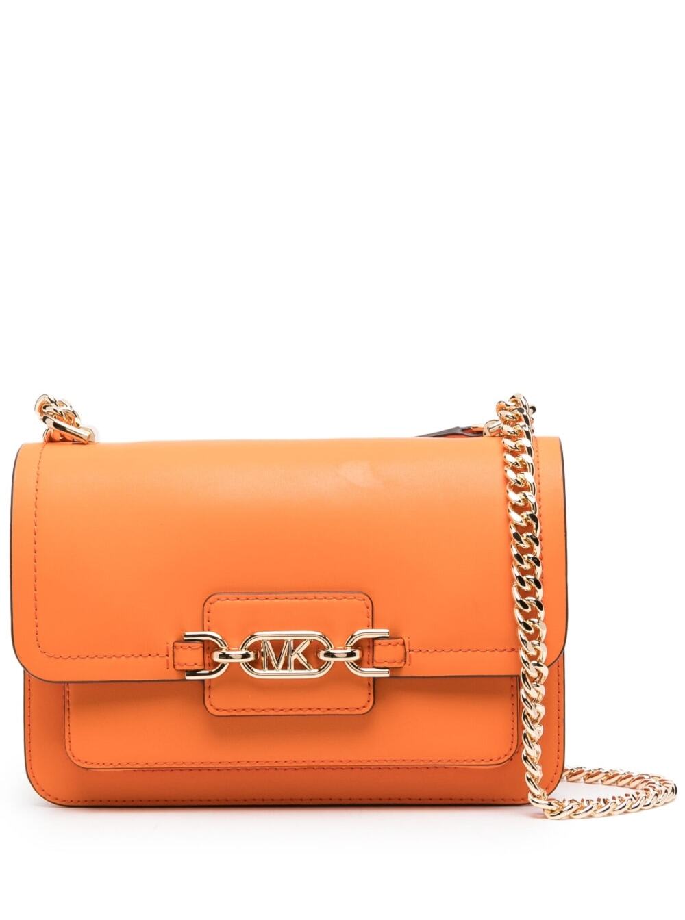 Michael Michael Kors Heather Orange Shoulder Bag With Mk Logo In Smooth Leather Woman