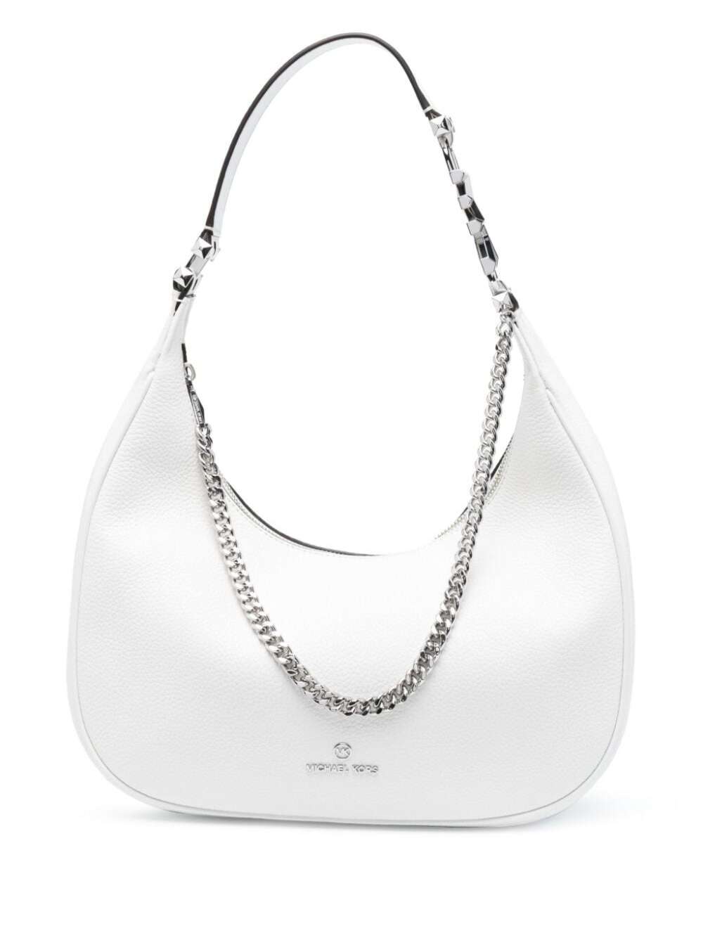 Michael Michael Kors White Hobo Bag With Logo And Chain Detail In Hammered Leather Woman
