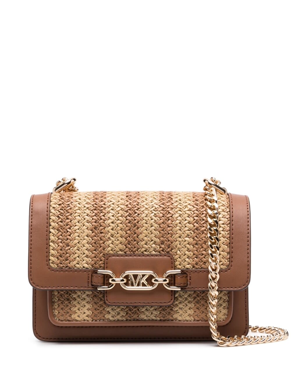Michael Michael Kors Xs Heather Brown Shoulder Bag With Logo Detail In Raffia And Cotton Woman