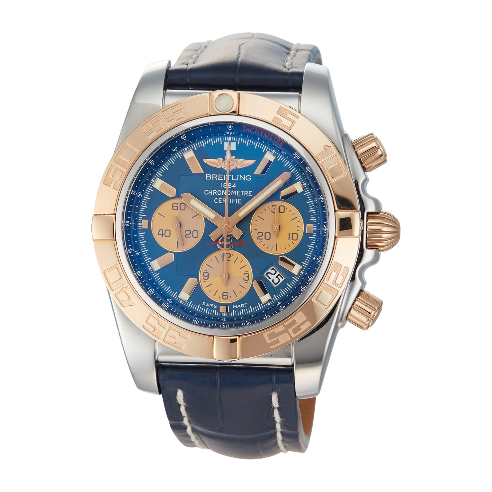 Pre-Owned Breitling Chronomat 44 Blue Steel & Rose Gold Mens Watch CB0110121C1P1
