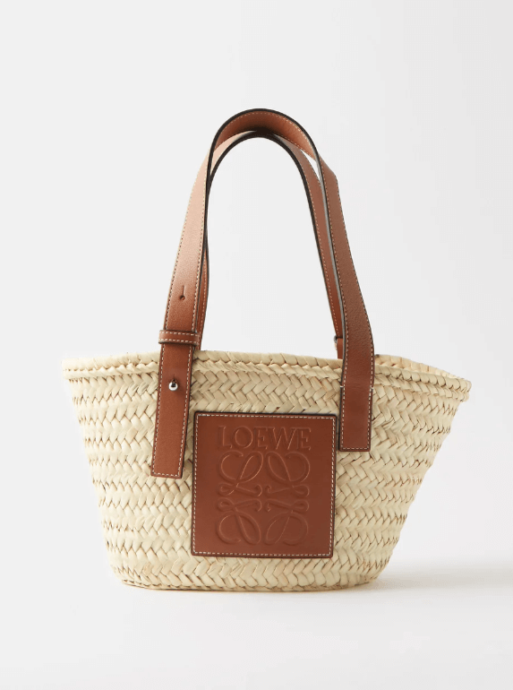 LOEWE Anagram-logo small leather-trim raffia basket bag £395