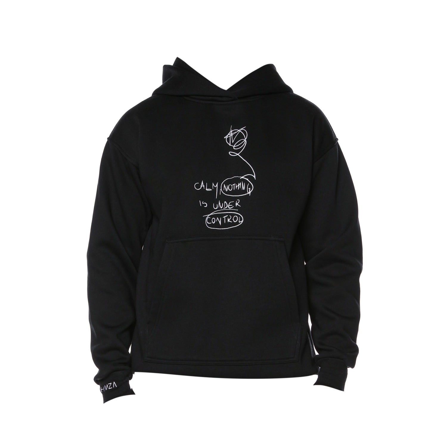 Scribble Black Embroidered Men's Hoodie Small Hamza