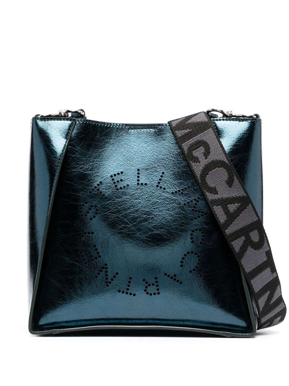 Stella McCartney perforated-logo metallic crossbody bag - Blue