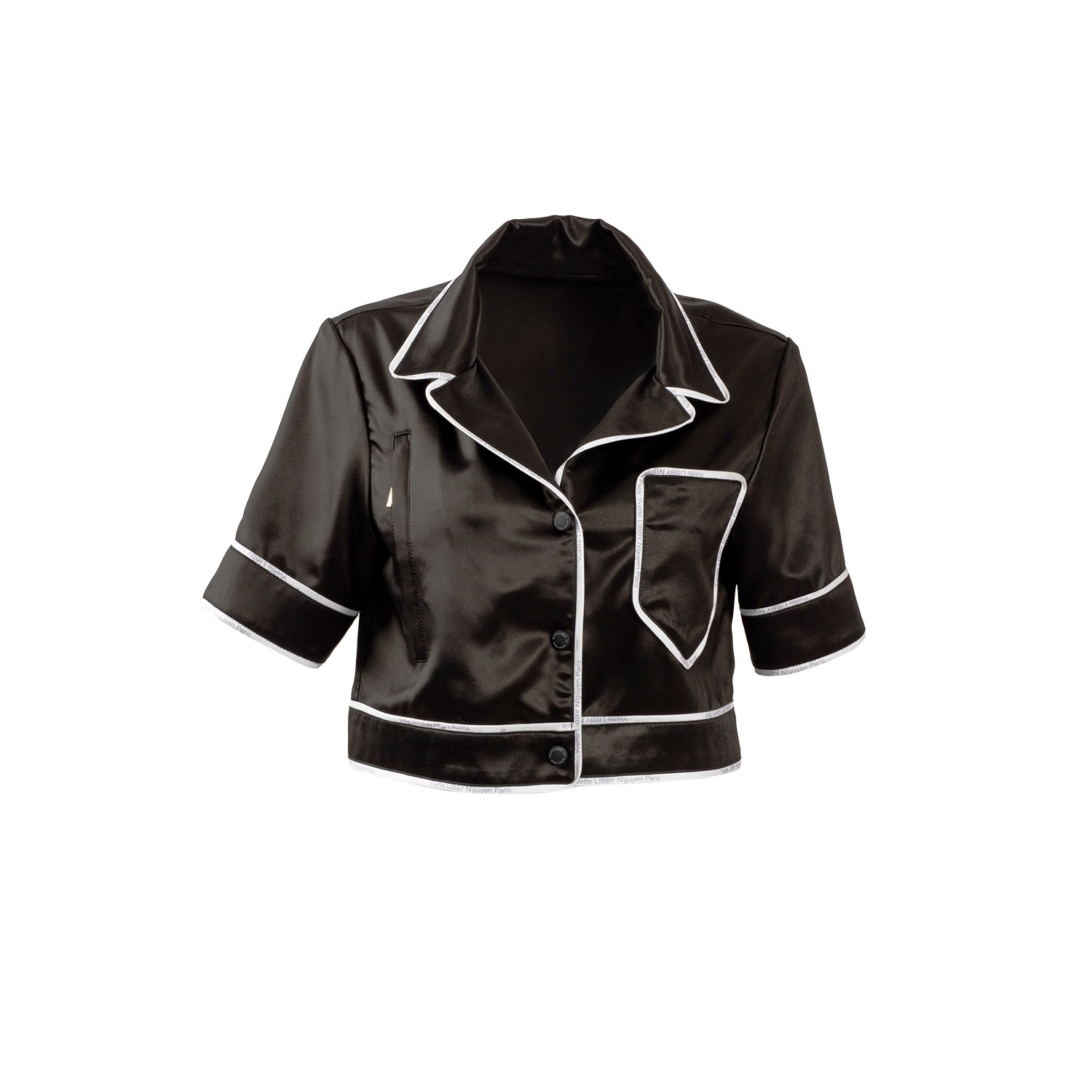 Women Lacquer Silk Short Sleeve Shirt In Loose-Fitting - Pearl Black - Chez Toi Extra Small Yvette LIBBY N'guyen Paris