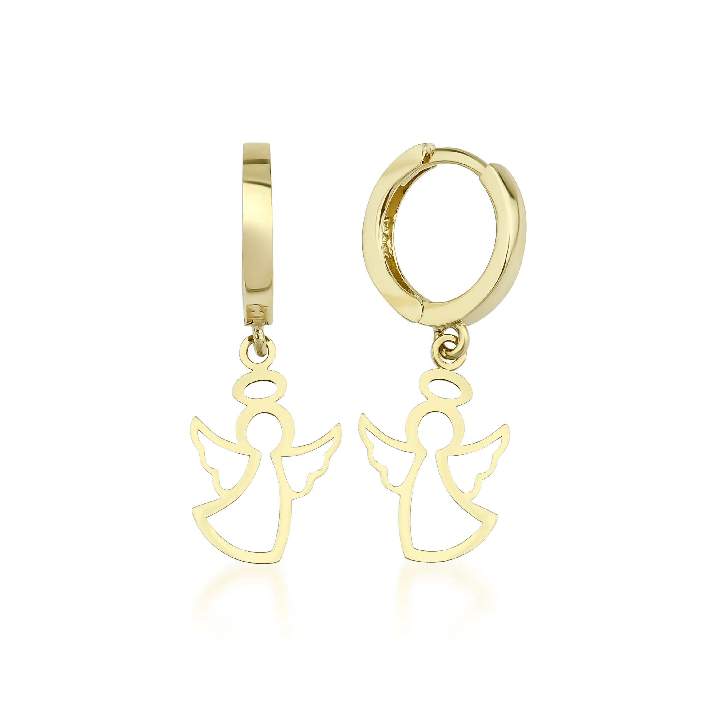 Women's 14Ct Yellow Gold Hoop Earrings With Angel Charm Didosh Jewellery