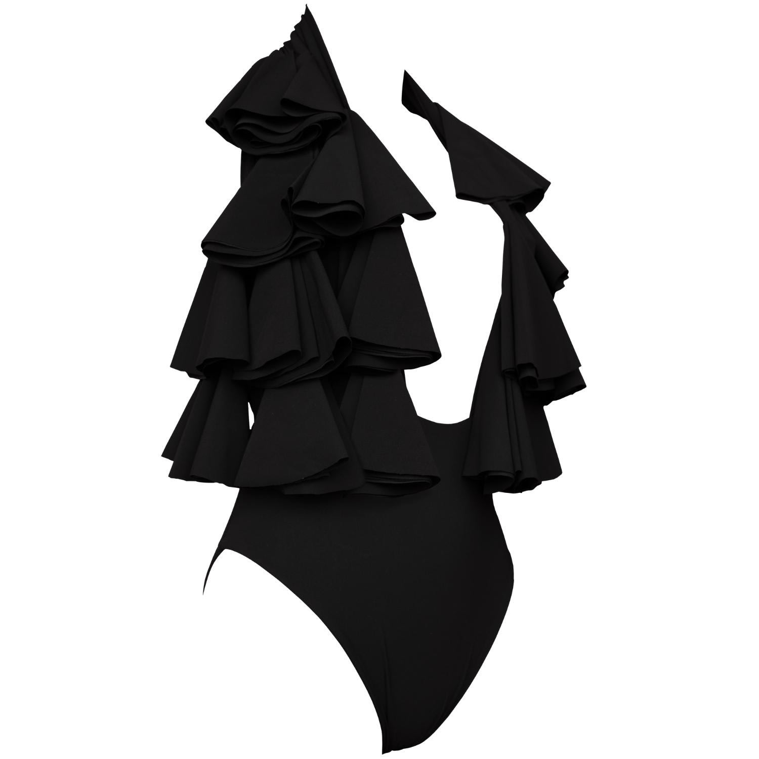 Women's Aura Swimwear With Decorative Ruffles In Black Extra Small ANTONINIAS