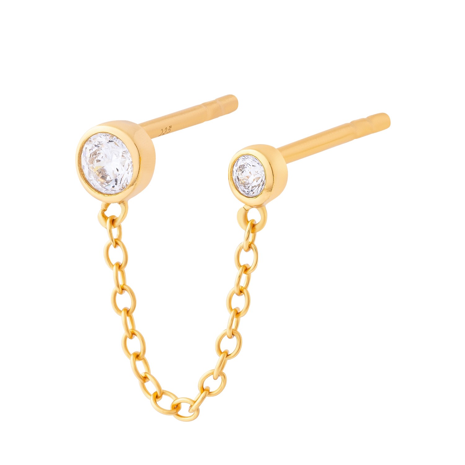 Women's Bezel Double Chain Stud Earring Gold Cartilage Cartel